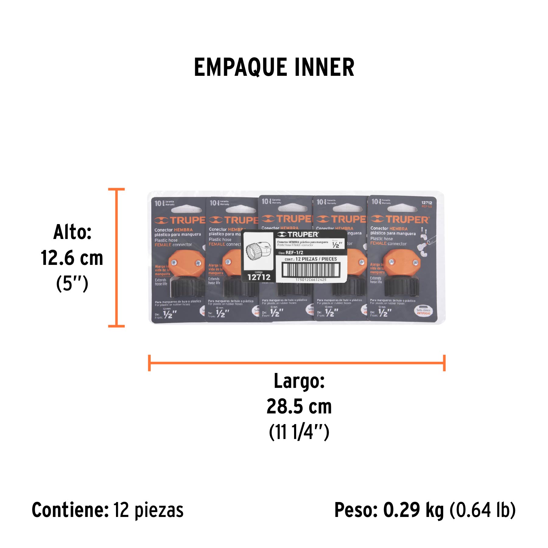 Conector 1/2" hembra de ABS para manguera, TRUPER TRUPER