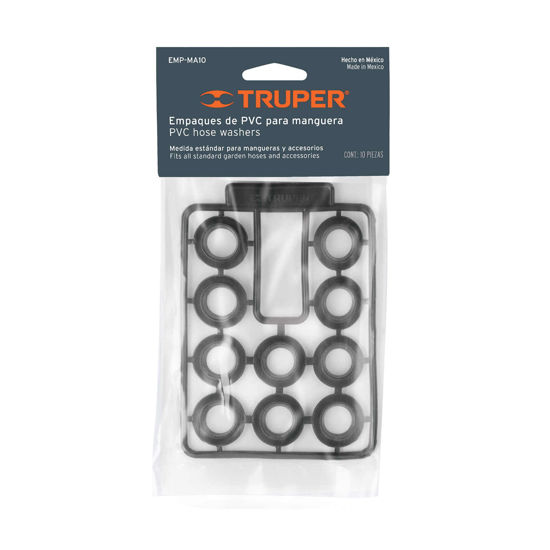 Bolsa con 10 empaques de PVC antifuga para manguera, TRUPER TRUPER