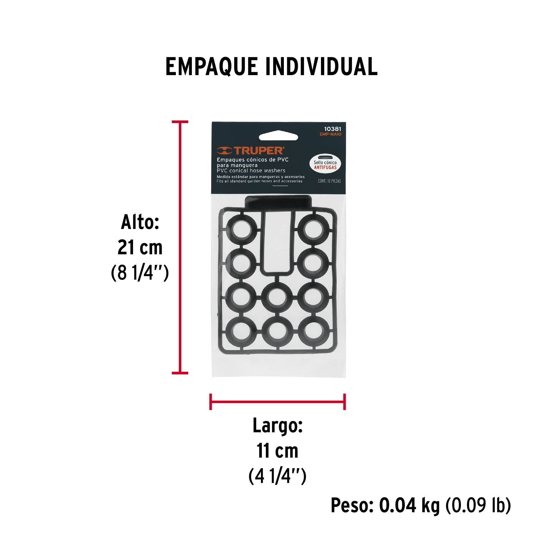 Bolsa con 10 empaques de PVC antifuga para manguera, TRUPER TRUPER