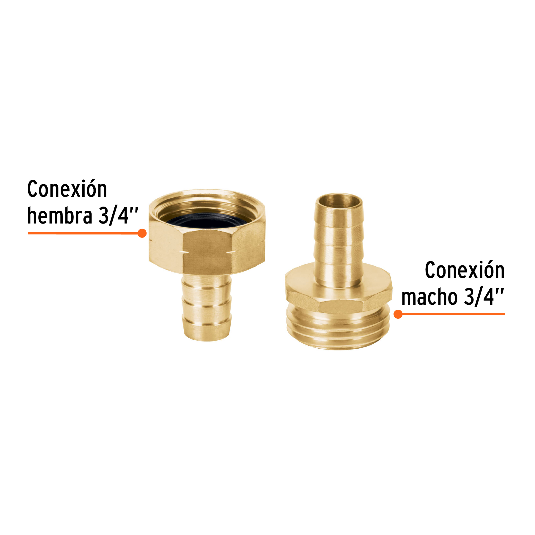 Conectores 1/2" macho y hembra de latón sólido para manguera TRUPER