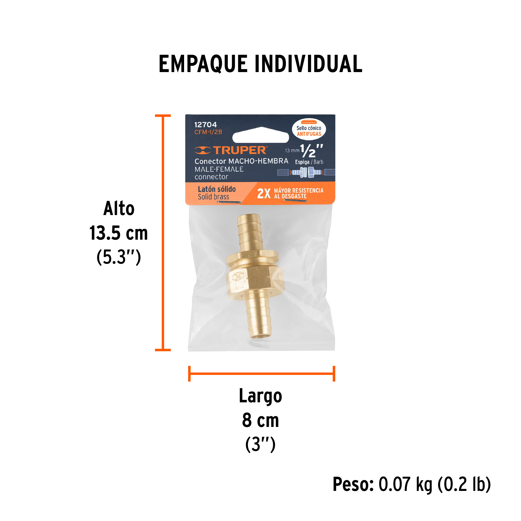 Conectores 1/2" macho y hembra de latón sólido para manguera TRUPER