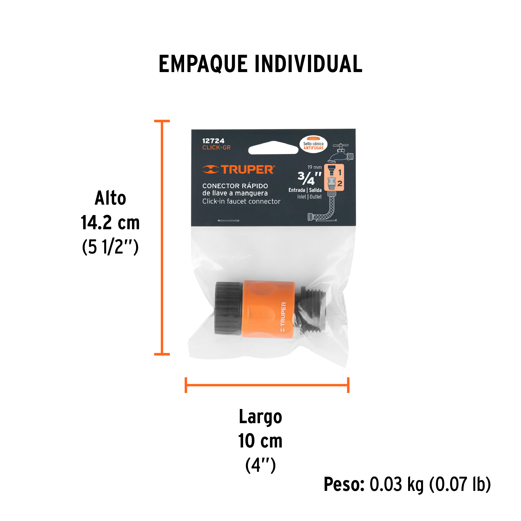 Conector 3/4" rápido de ABS grifo-manguera sistema click TRUPER