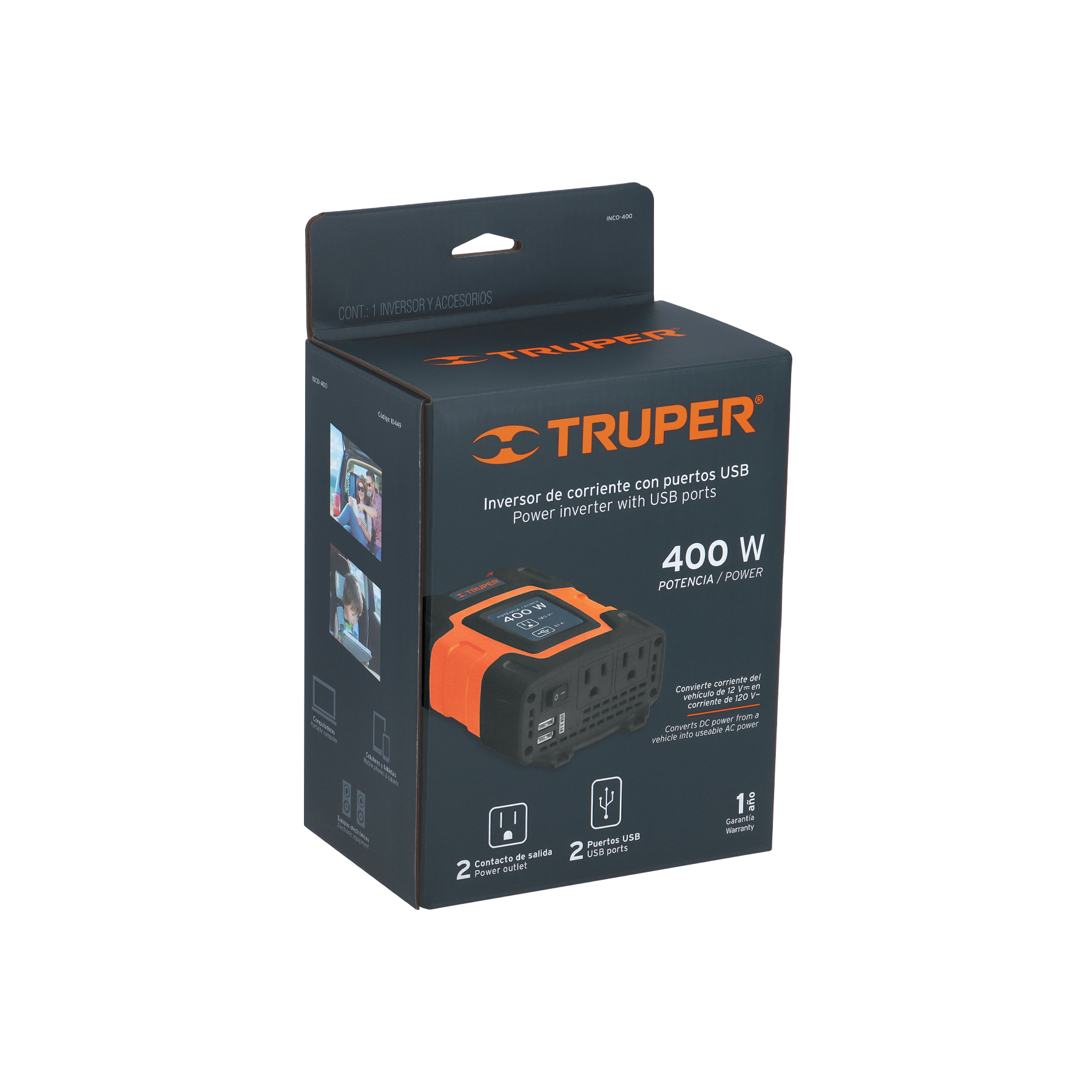 Inversor de corriente de 400 W con puertos USB, TRUPER TRUPER