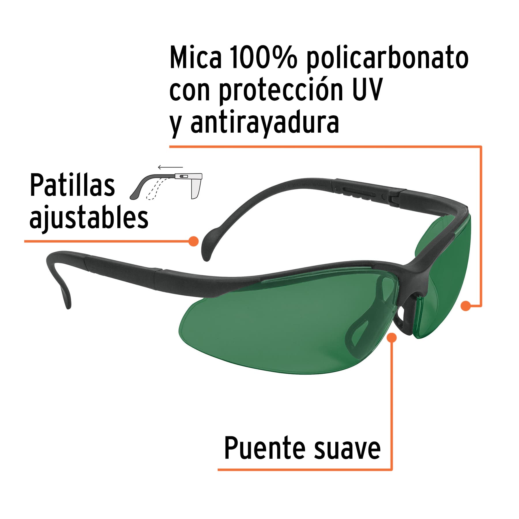 Lentes de seguridad panorámicos verdes, TRUPER VISION TRUPER