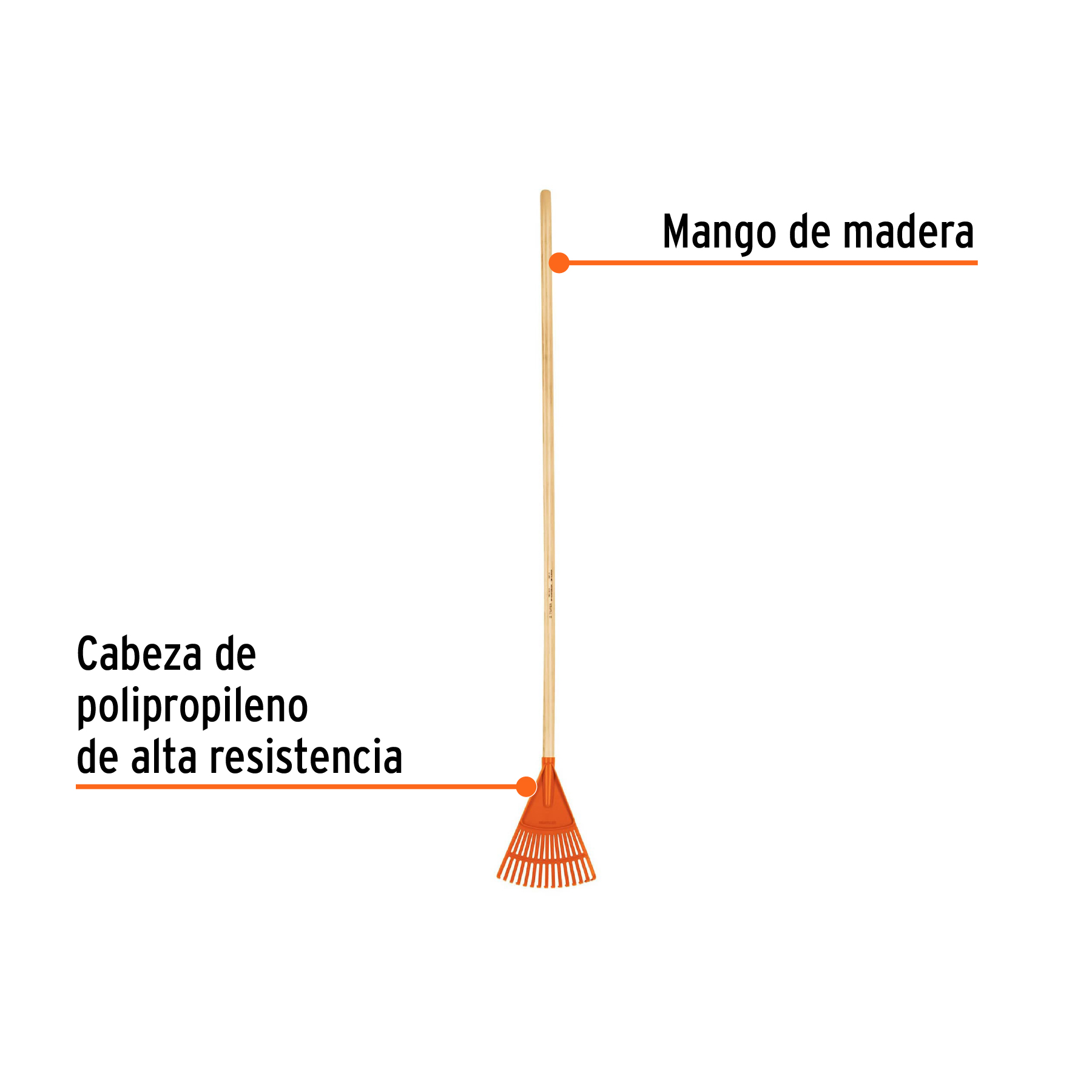 Escoba plástica para jardín, rígida, 15 dientes, mango 48" TRUPER