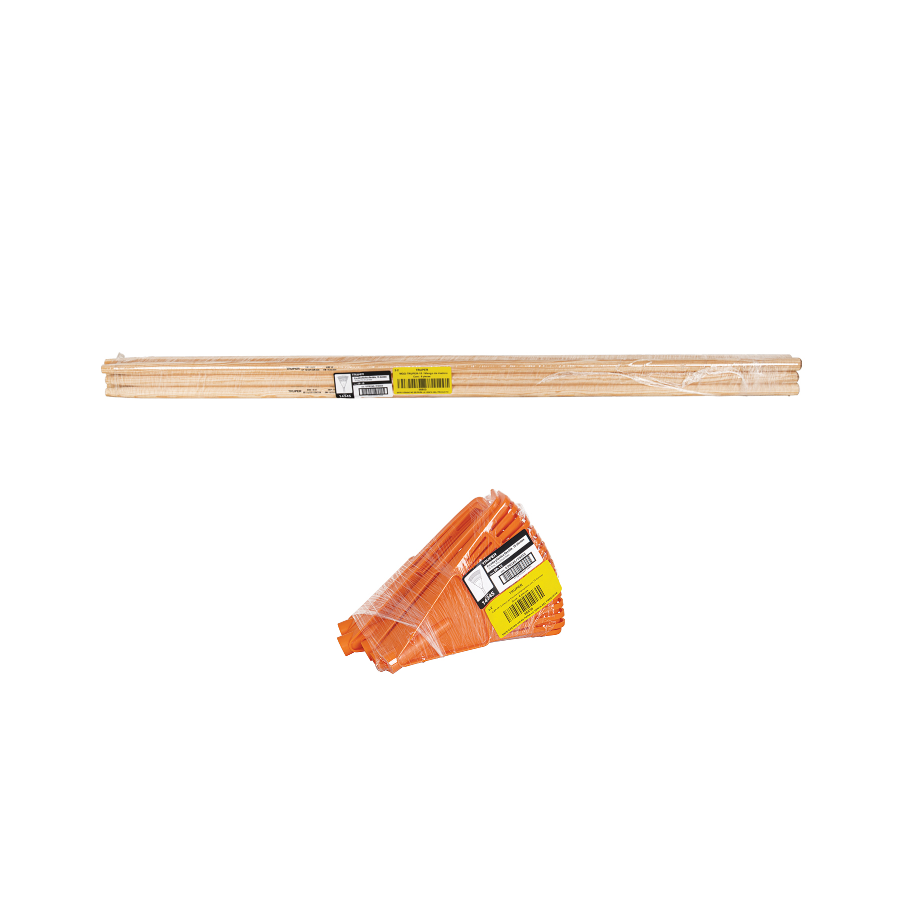Escoba plástica para jardín, rígida, 15 dientes, mango 48" TRUPER