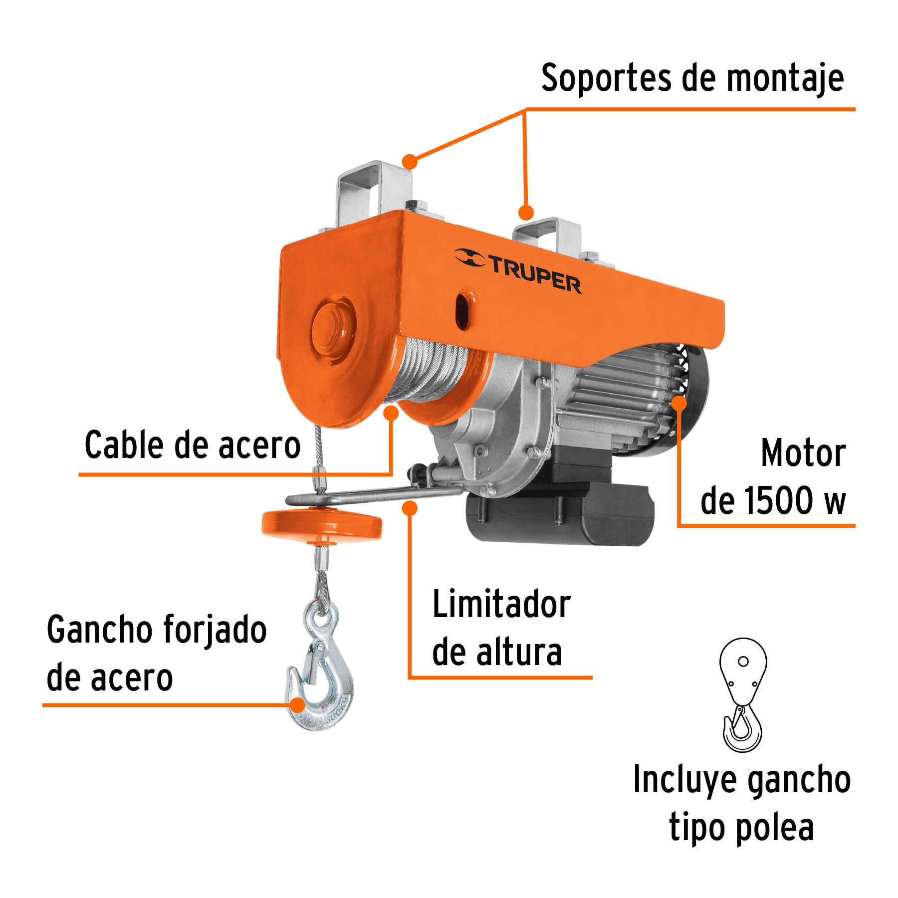 Polipasto eléctrico de 600 kg, TRUPER TRUPER