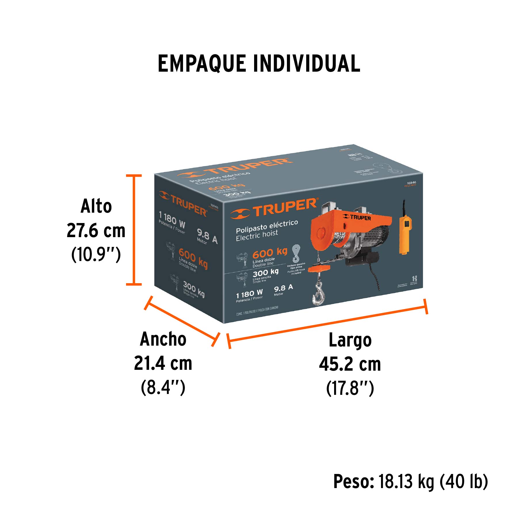 Polipasto eléctrico de 600 kg, TRUPER TRUPER