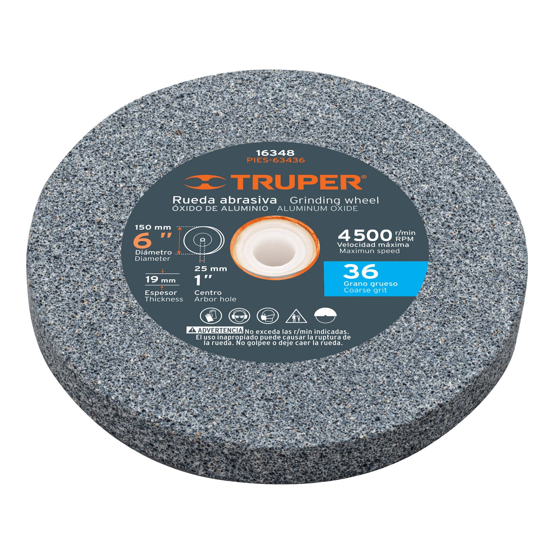 Rueda abrasiva p/esmeril 6"x19mm, óxido aluminio, grano 36 TRUPER