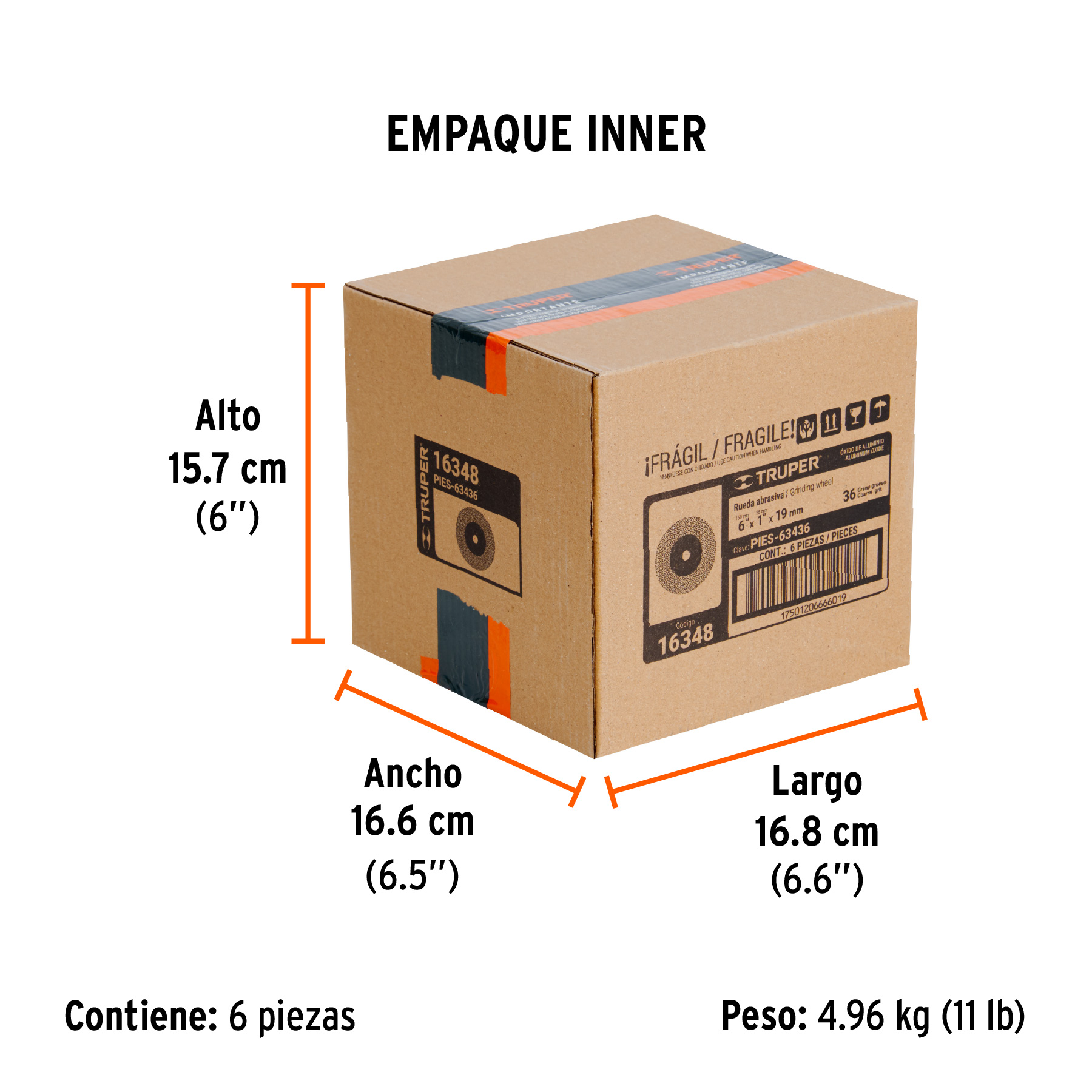 Rueda abrasiva p/esmeril 6"x19mm, óxido aluminio, grano 36 TRUPER