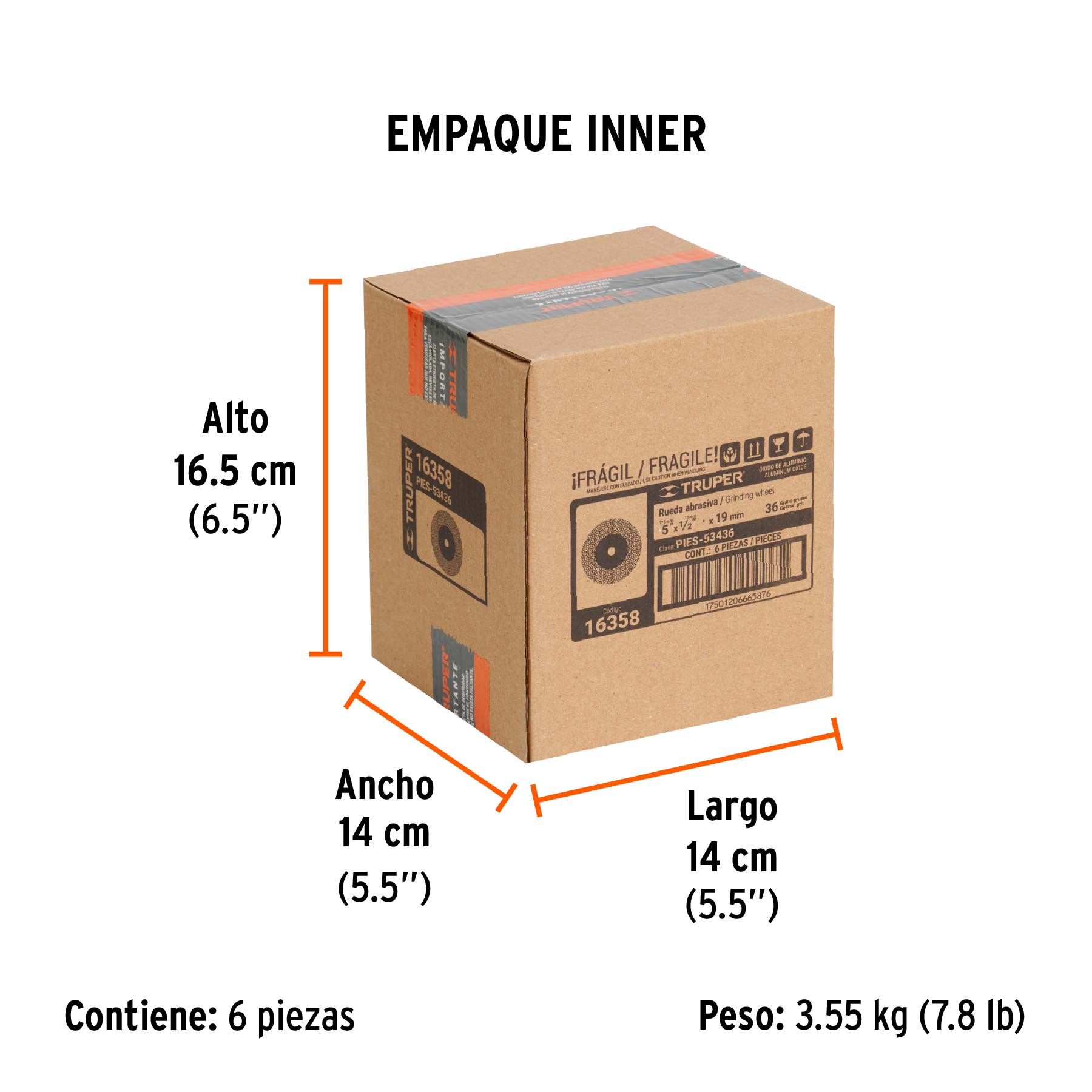 Rueda abrasiva p/esmeril 5"x19mm, óxido aluminio, grano 36 TRUPER