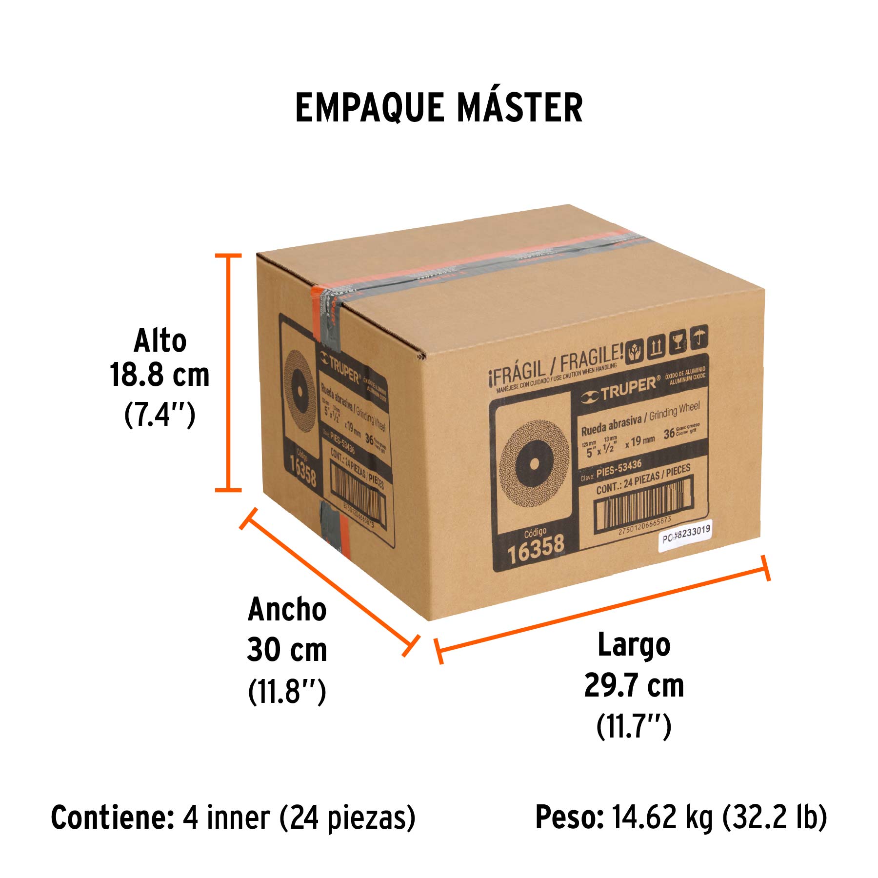 Rueda abrasiva p/esmeril 5"x19mm, óxido aluminio, grano 36 TRUPER