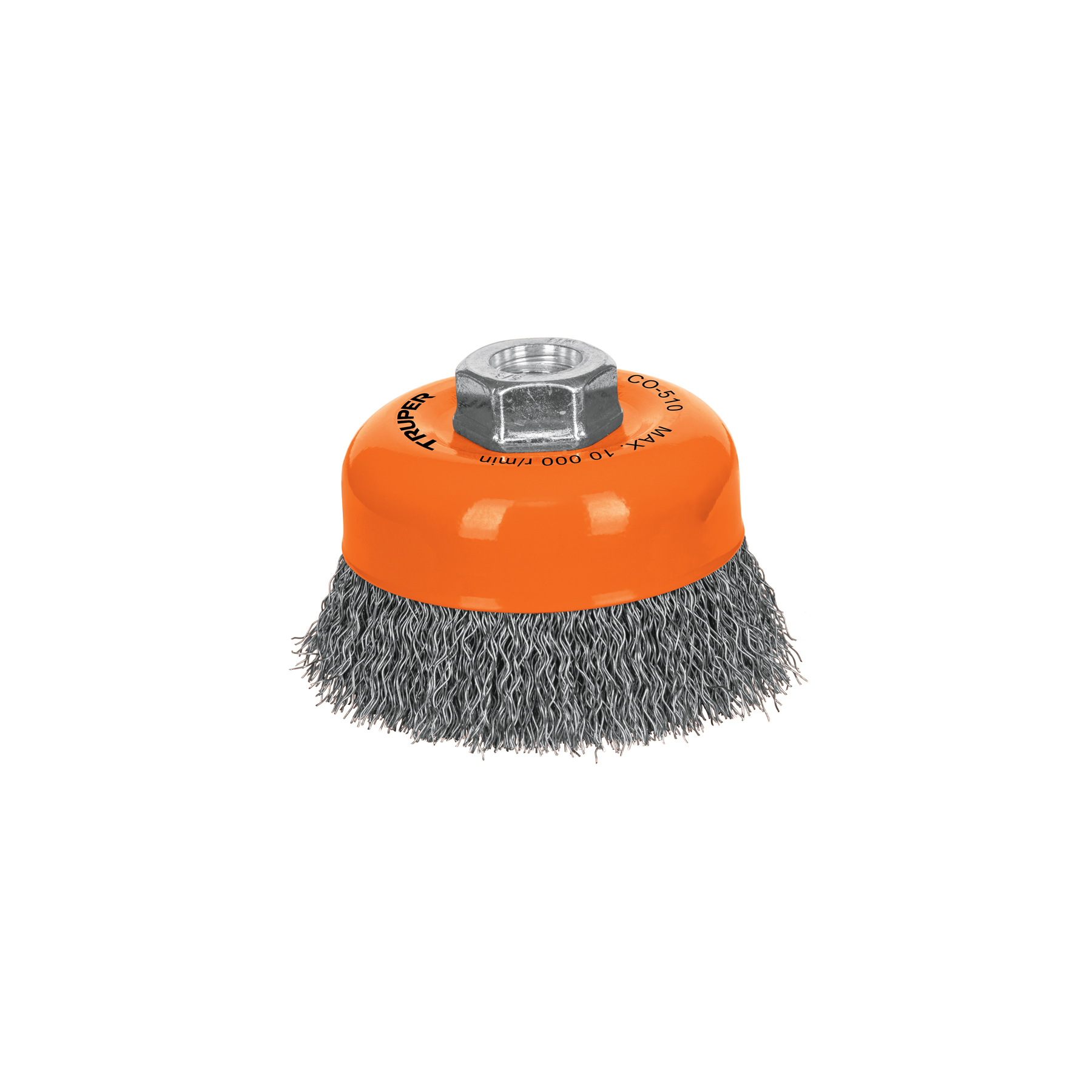 Carda copa 4" alambre ondulado fino, eje 5/8"-11, TRUPER TRUPER