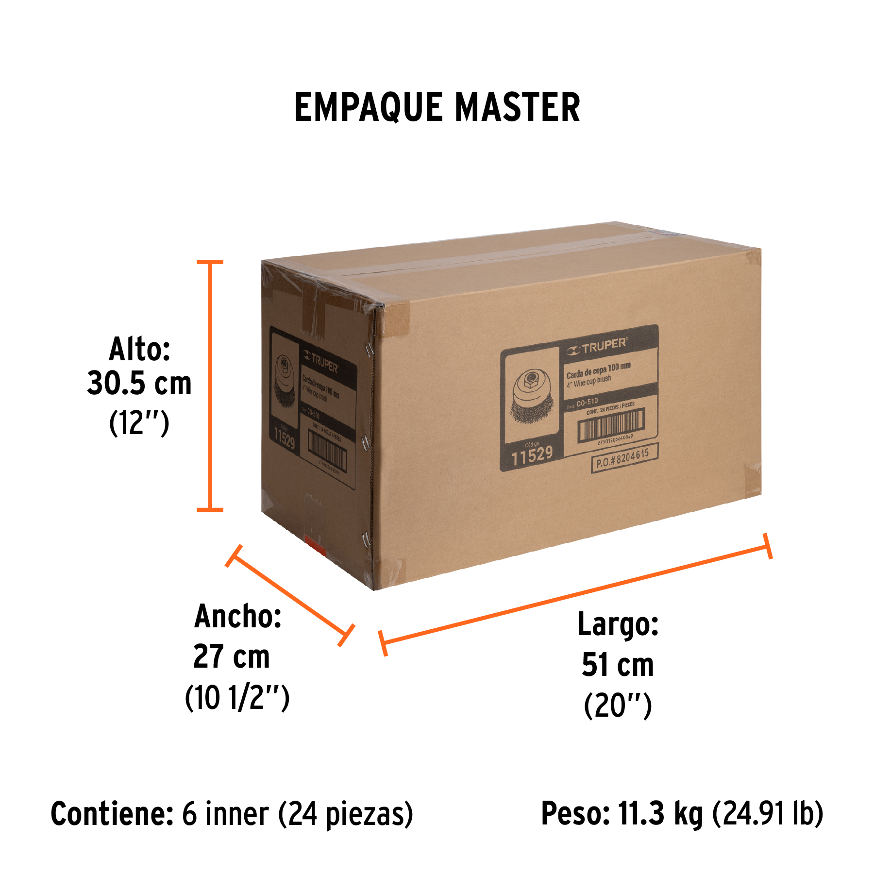 Carda copa 4" alambre ondulado fino, eje 5/8"-11, TRUPER TRUPER