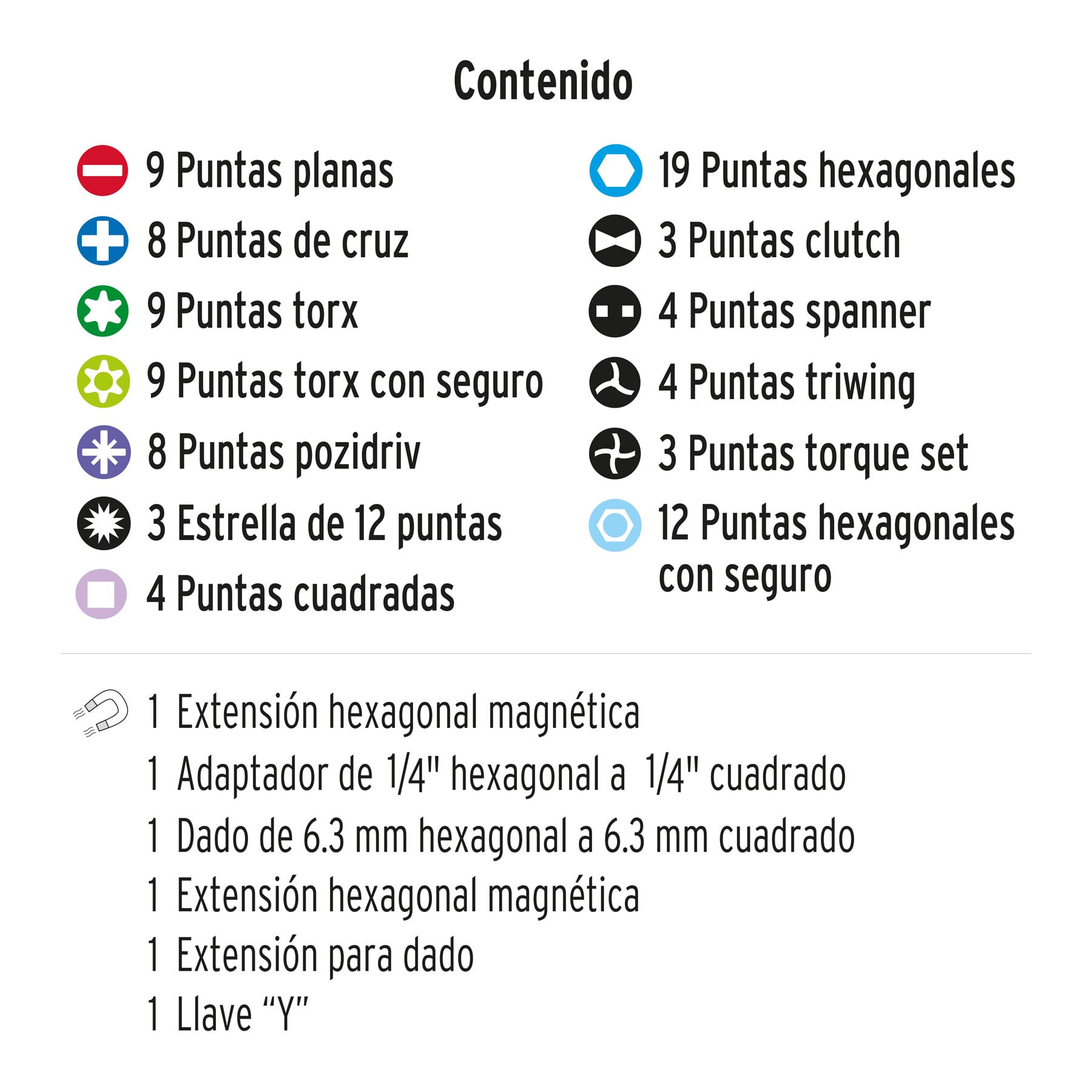 Juego de 100 puntas mixtas largo 1" en estuche plástico TRUPER