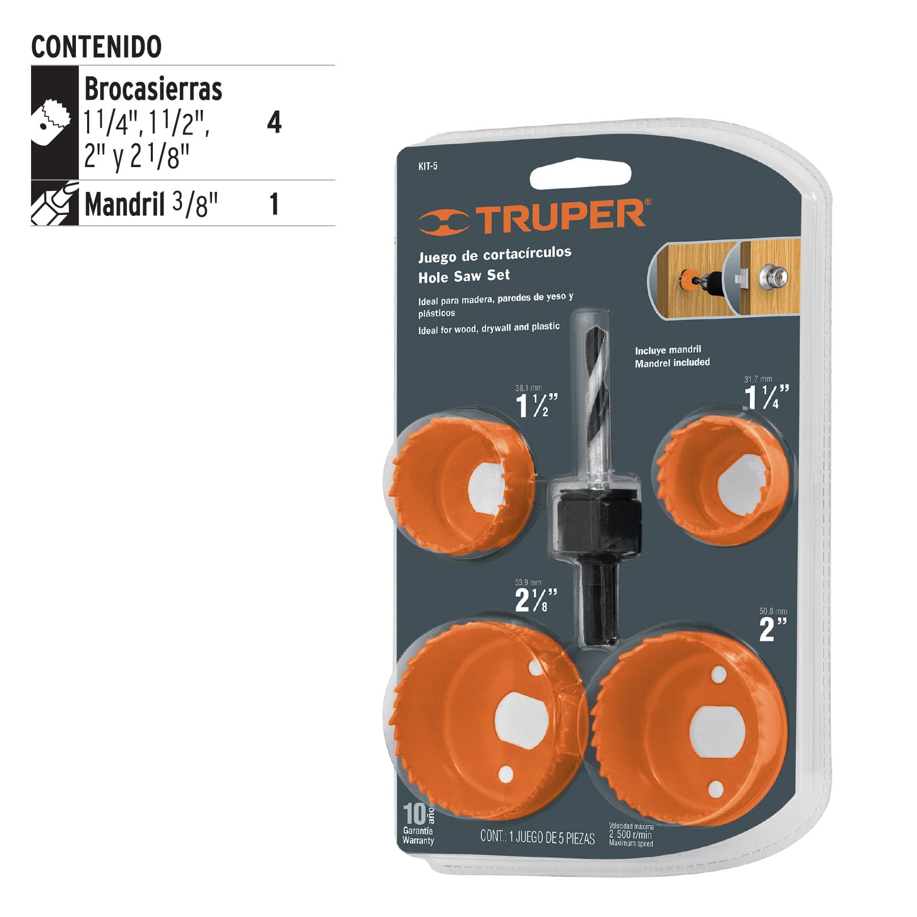 Kit de 5 brocasierras para madera, blíster CÓDIGO: 18081 CLAVE: KIT-5 TRUPER