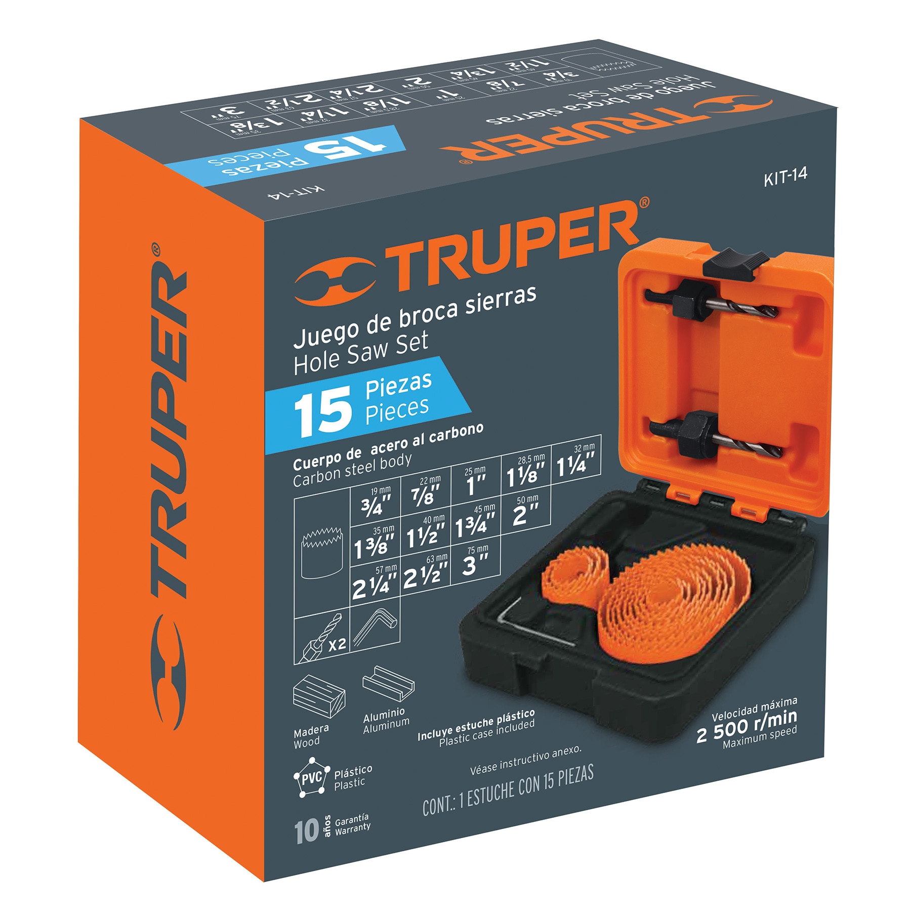 Kit de 15 brocasierras para madera en estuche CÓDIGO: 18083 CLAVE: KIT-14 TRUPER