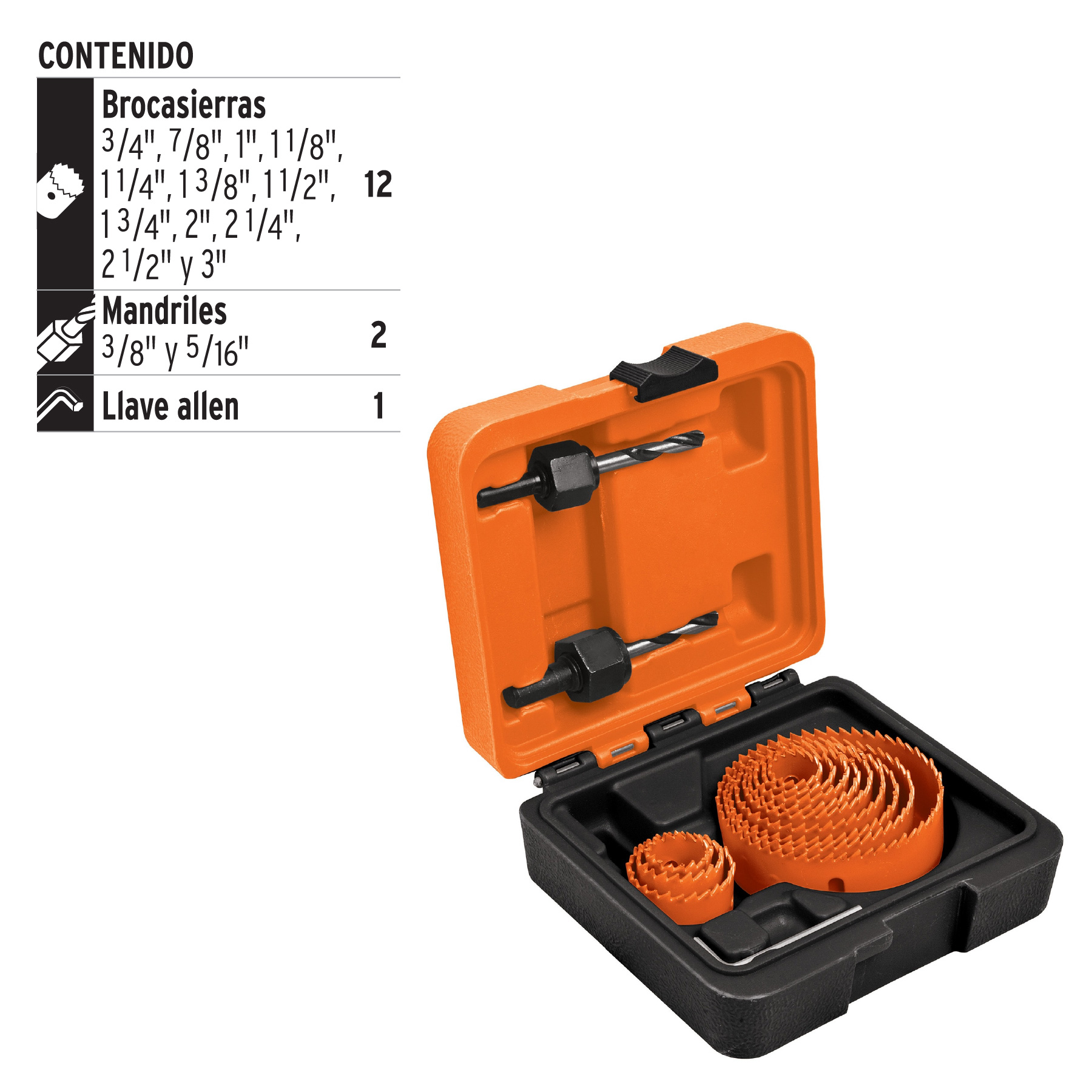 Kit de 15 brocasierras para madera en estuche CÓDIGO: 18083 CLAVE: KIT-14 TRUPER