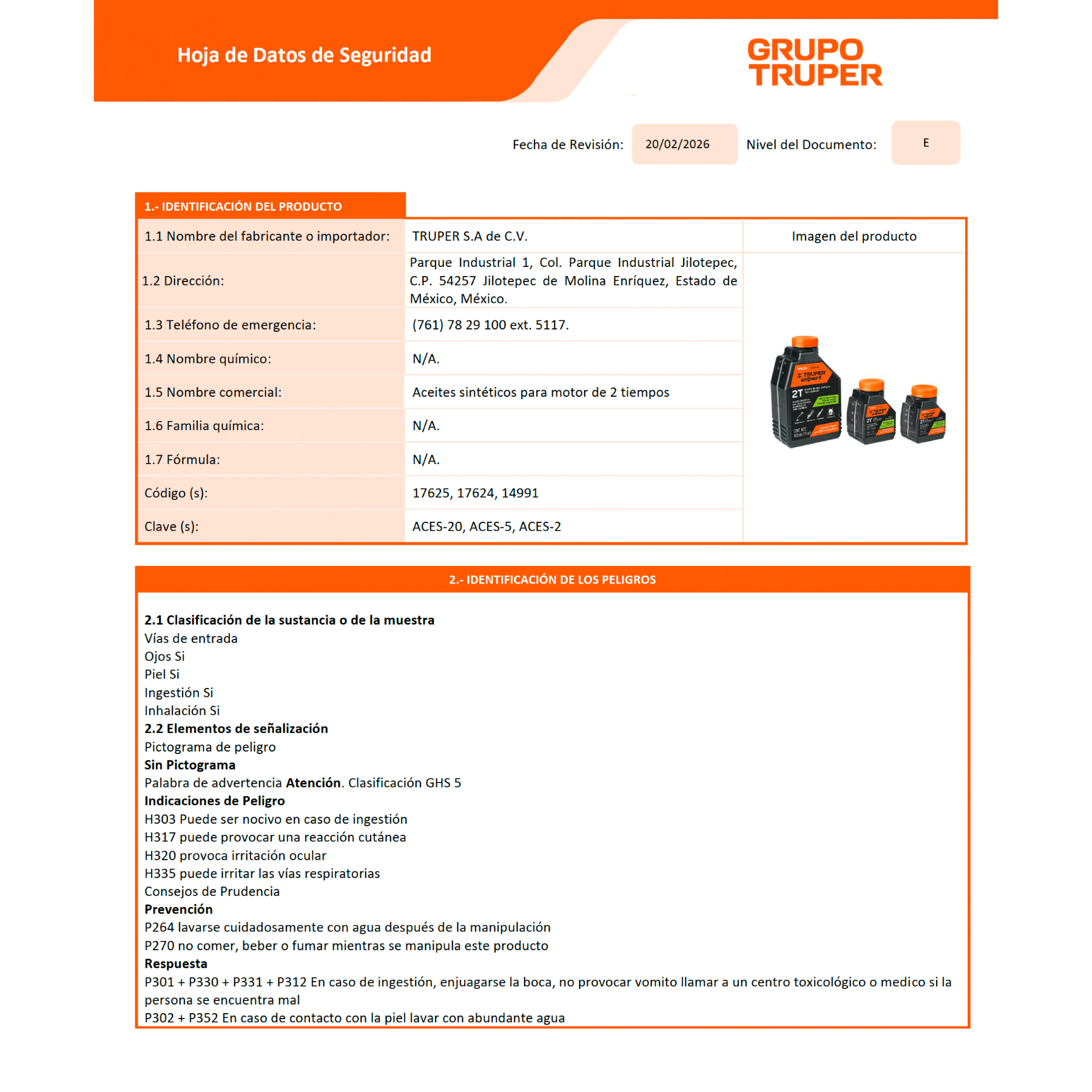 Aceite sintético para motor de 2 tiempos, 60 ml TRUPER