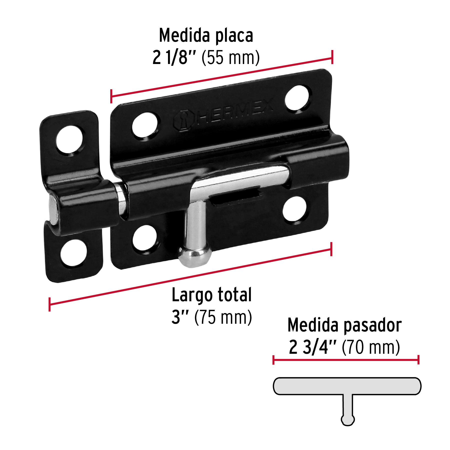 Pasador de barril 3" de acero acabado negro, HERMEX TRUPER