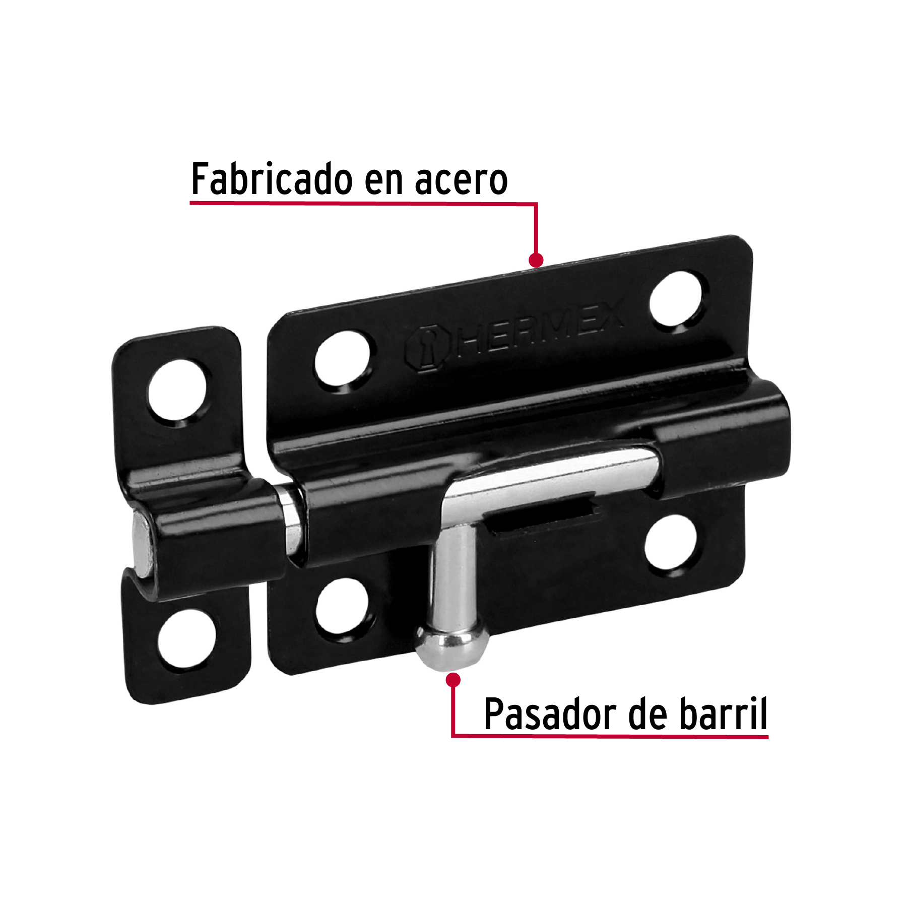 Pasador de barril 3" de acero acabado negro, HERMEX TRUPER