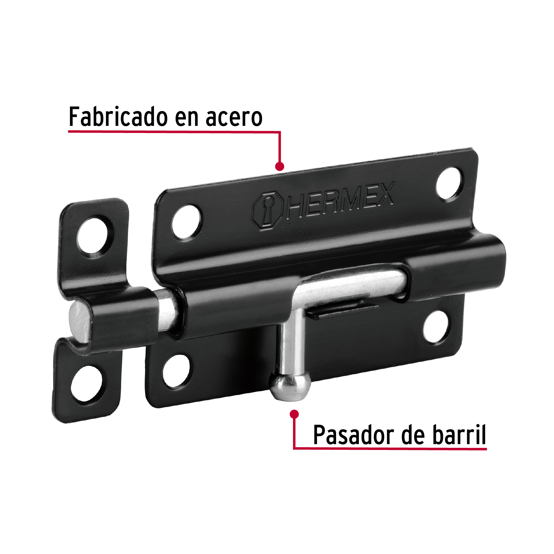 Pasador de barril 4" de acero acabado negro, HERMEX TRUPER