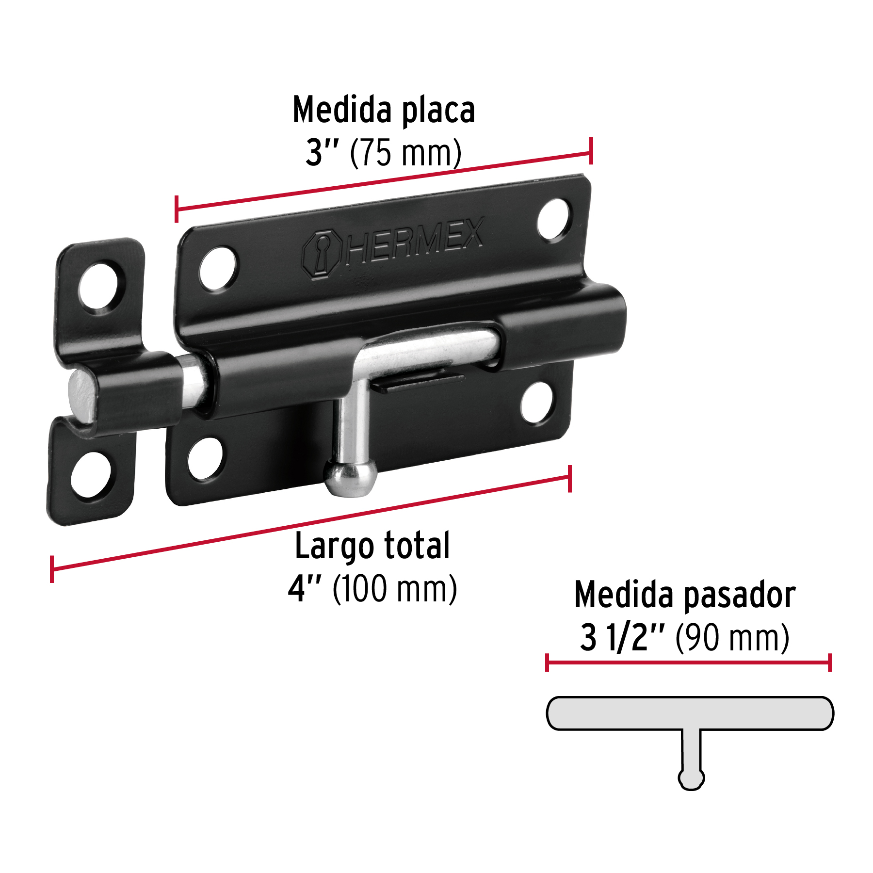 Pasador de barril 4" de acero acabado negro, HERMEX TRUPER