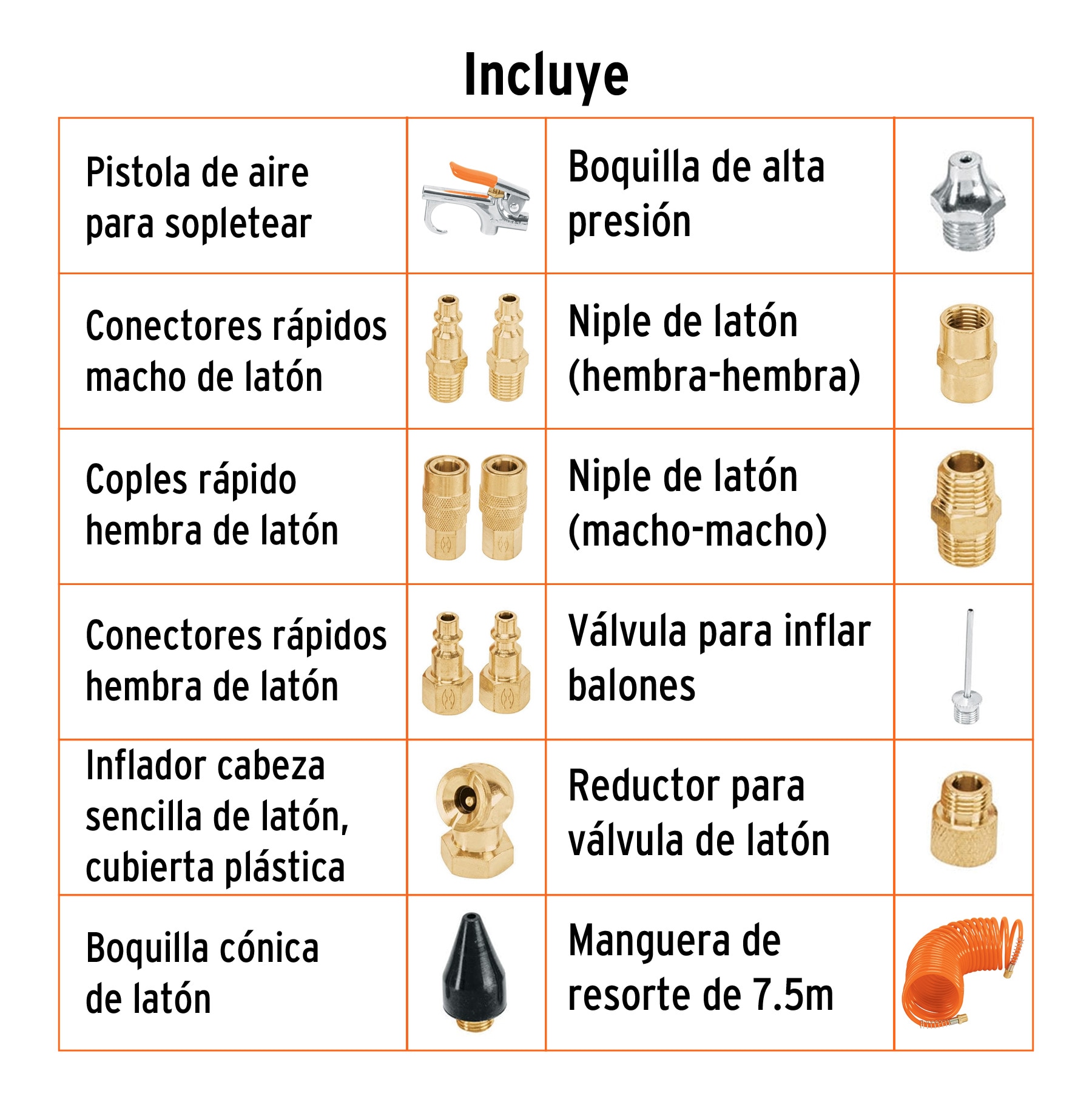 Juego de 15 accesorios neumáticos, cuerda 1/4" NPT, TRUPER TRUPER