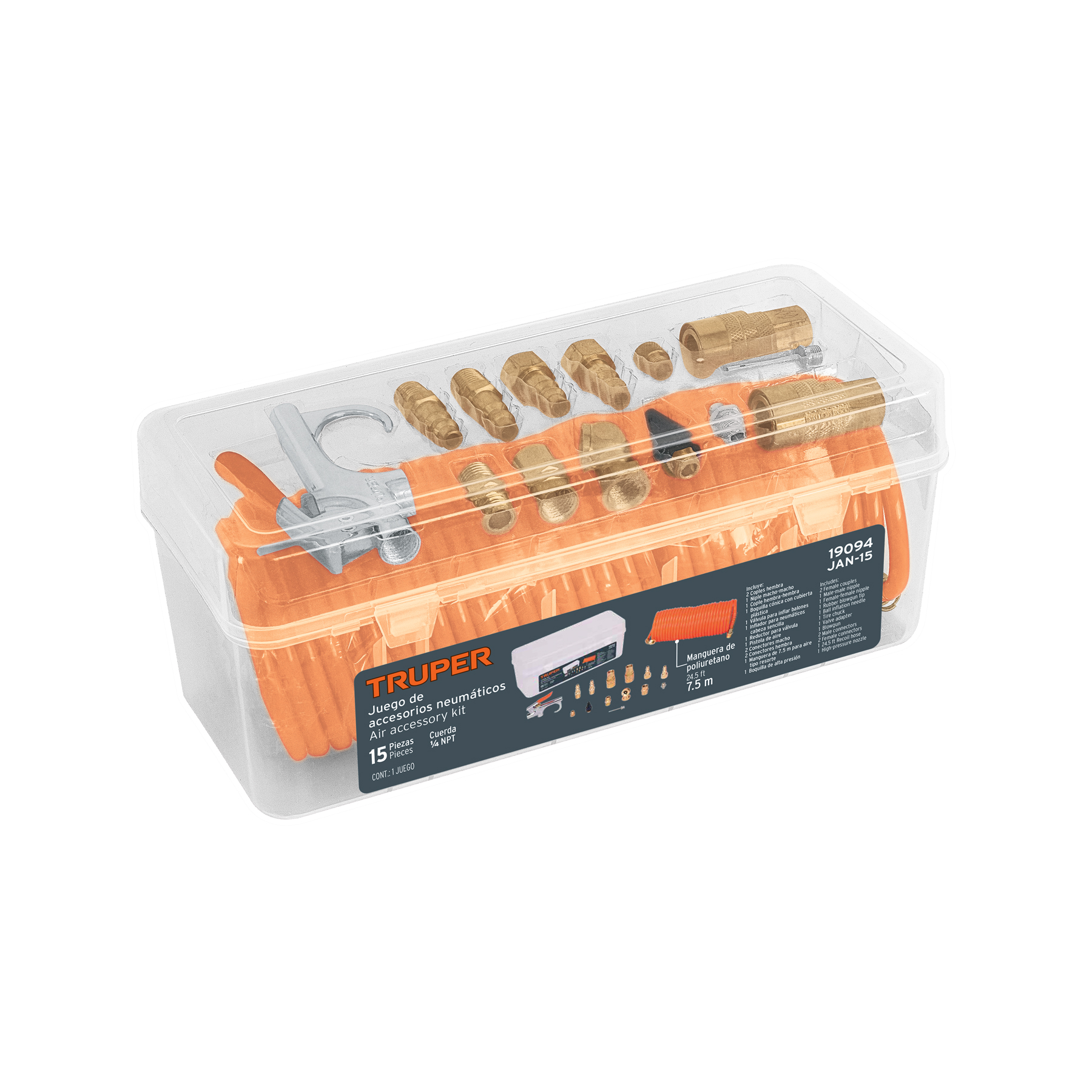 Juego de 15 accesorios neumáticos, cuerda 1/4" NPT, TRUPER TRUPER