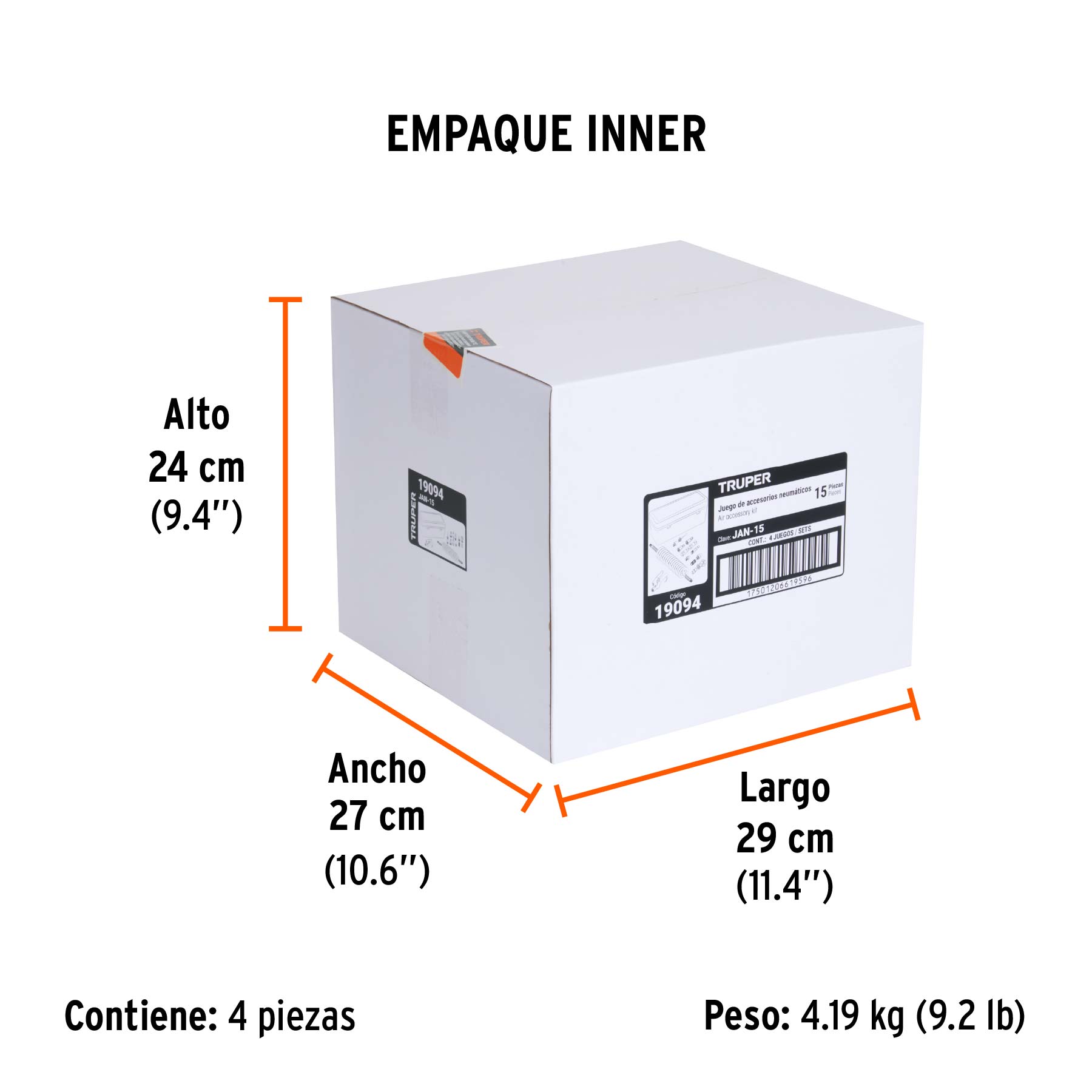 Juego de 15 accesorios neumáticos, cuerda 1/4" NPT, TRUPER TRUPER