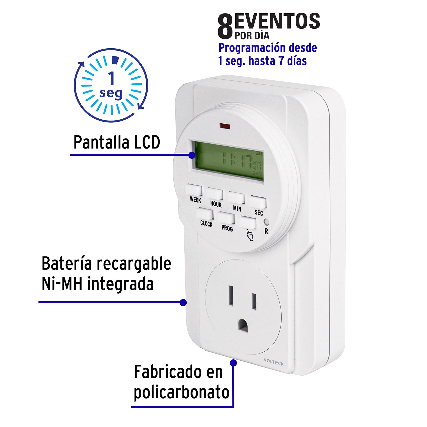Temporizador digital, 8 eventos, VOLTECK TRUPER