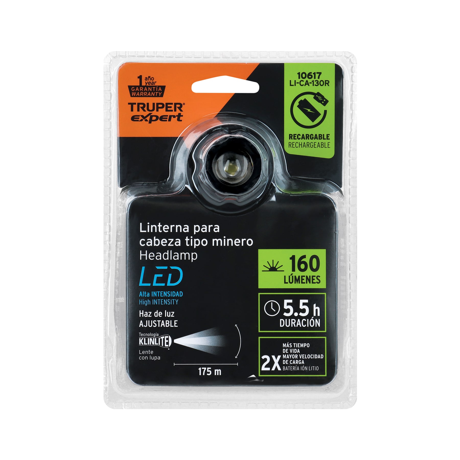 Linterna de minero LED 160 lm, recargable, TRUPER EXPERT TRUPER