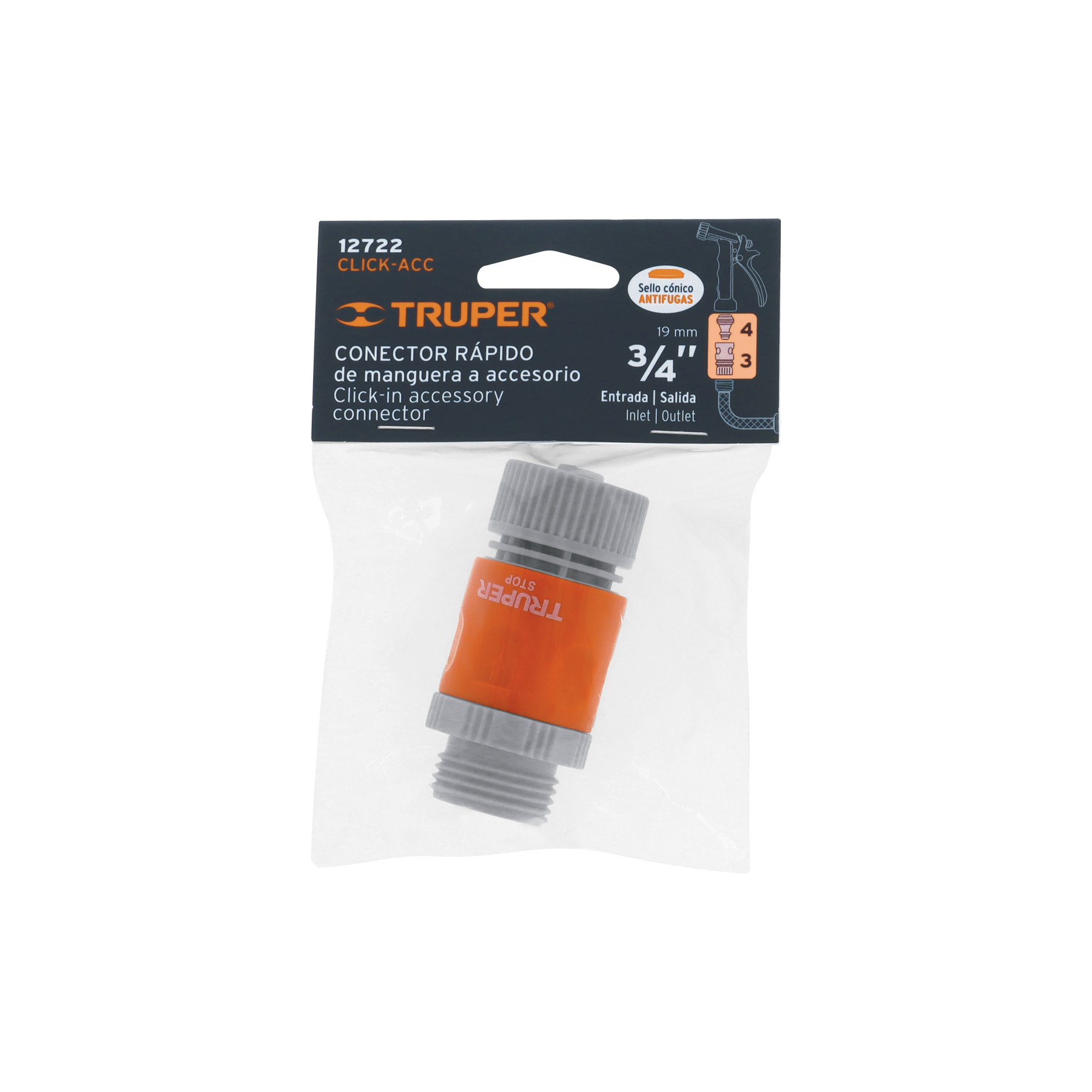 Conector 3/4" rápido de ABS manguera-acc. sistema click TRUPER