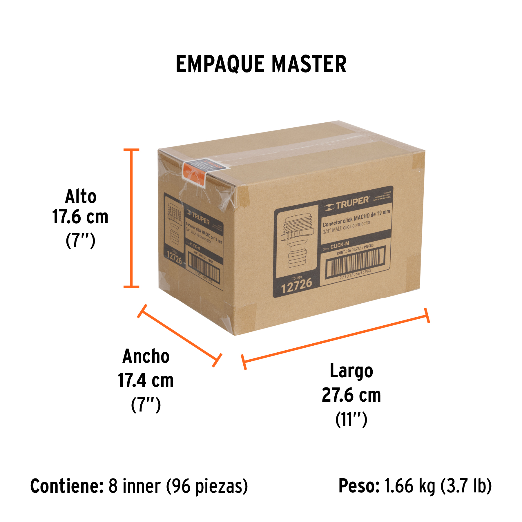 Conector 3/4" rápido macho de ABS, sistema click, TRUPER TRUPER