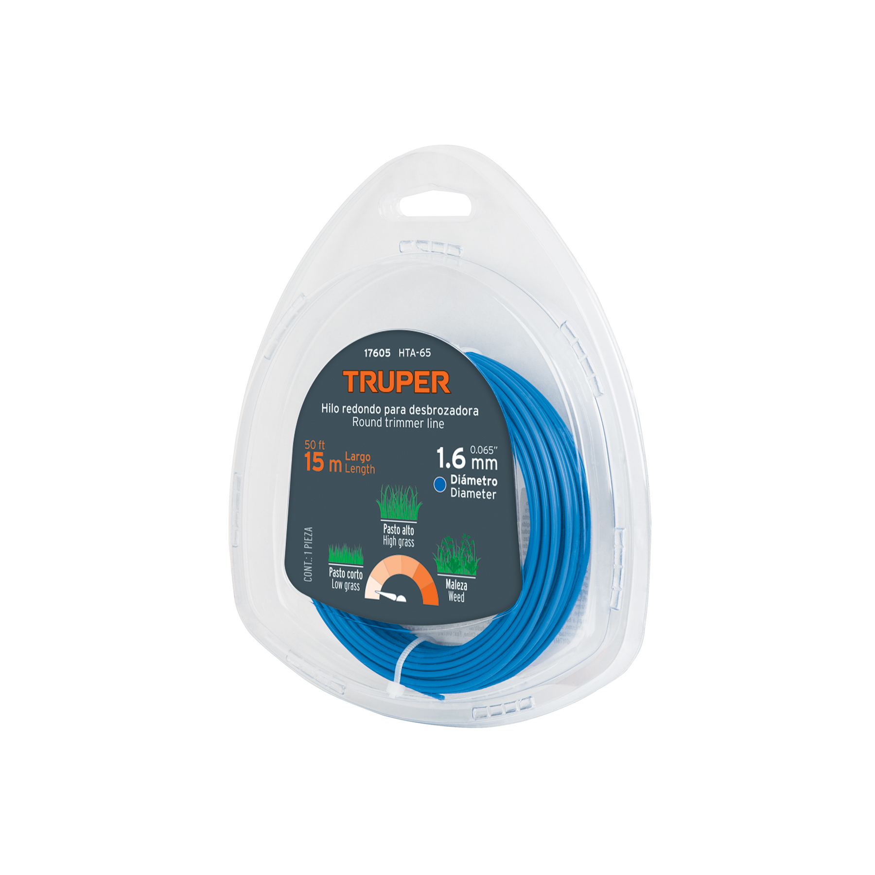 Hilo redondo, para desbrozadora, 1.6mm x 15m, blíster TRUPER TRUPER