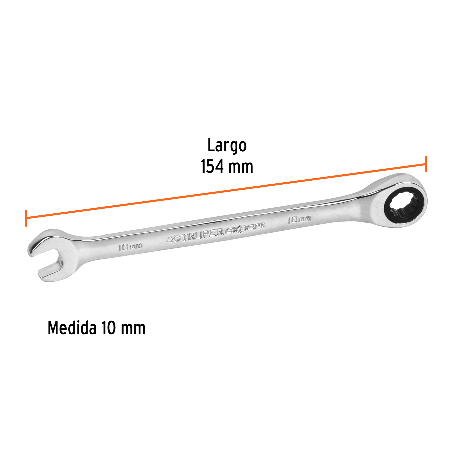 Llave combinada con matraca 10 mm x 154 mm largo, EXPERT TRUPER