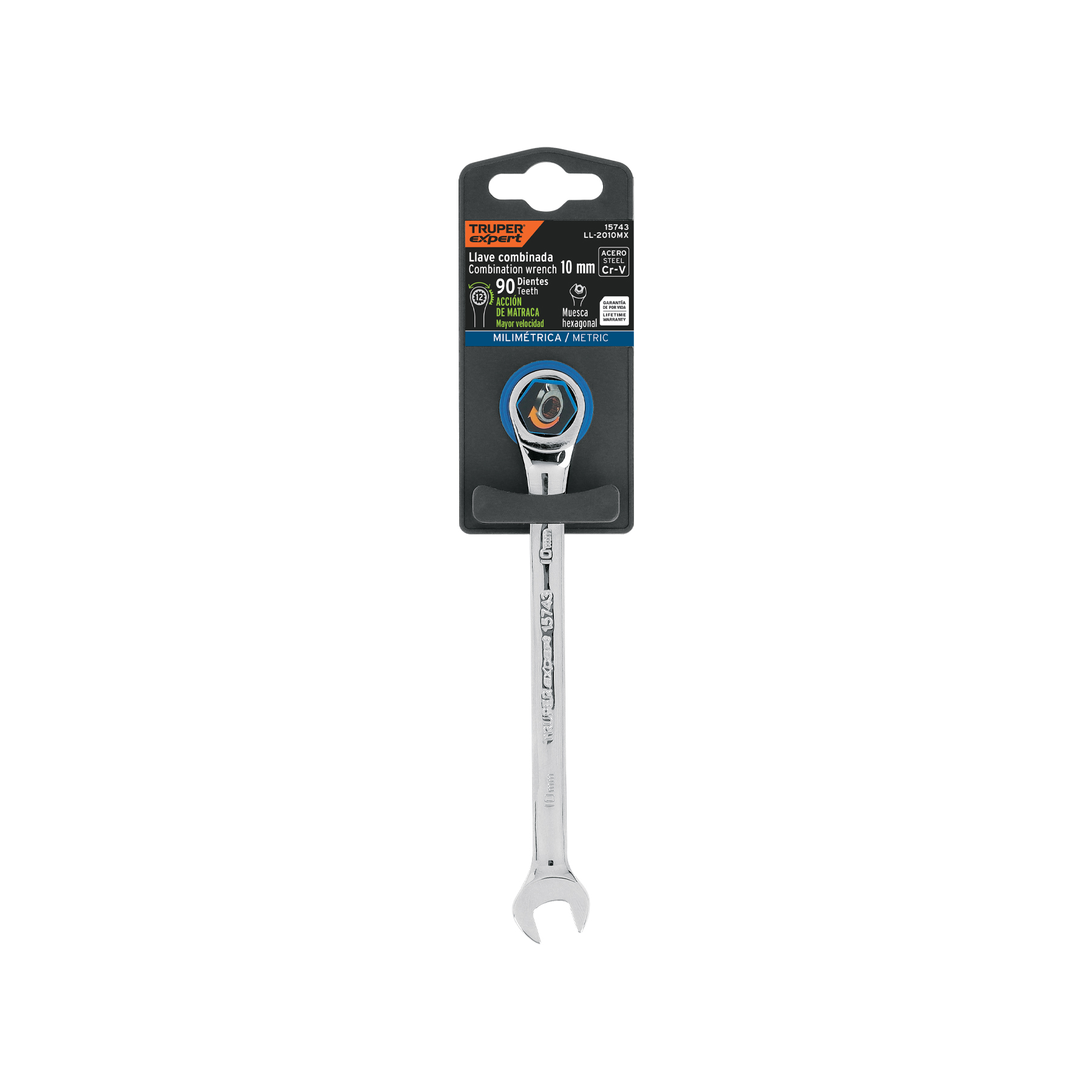 Llave combinada con matraca 10 mm x 154 mm largo, EXPERT TRUPER