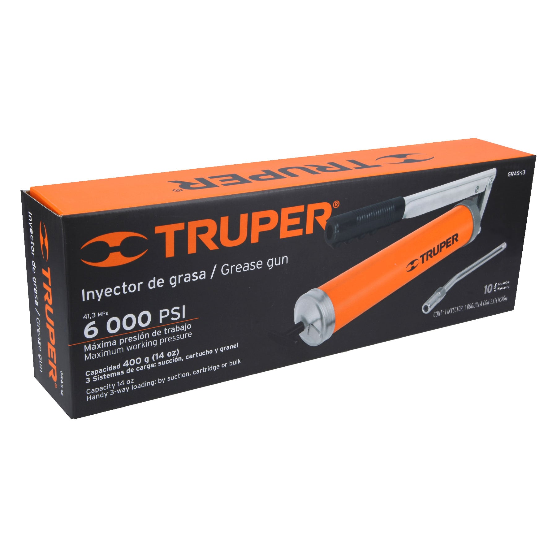 Inyectora de grasa 14 oz, 6000 PSI con grip antiderrapante TRUPER