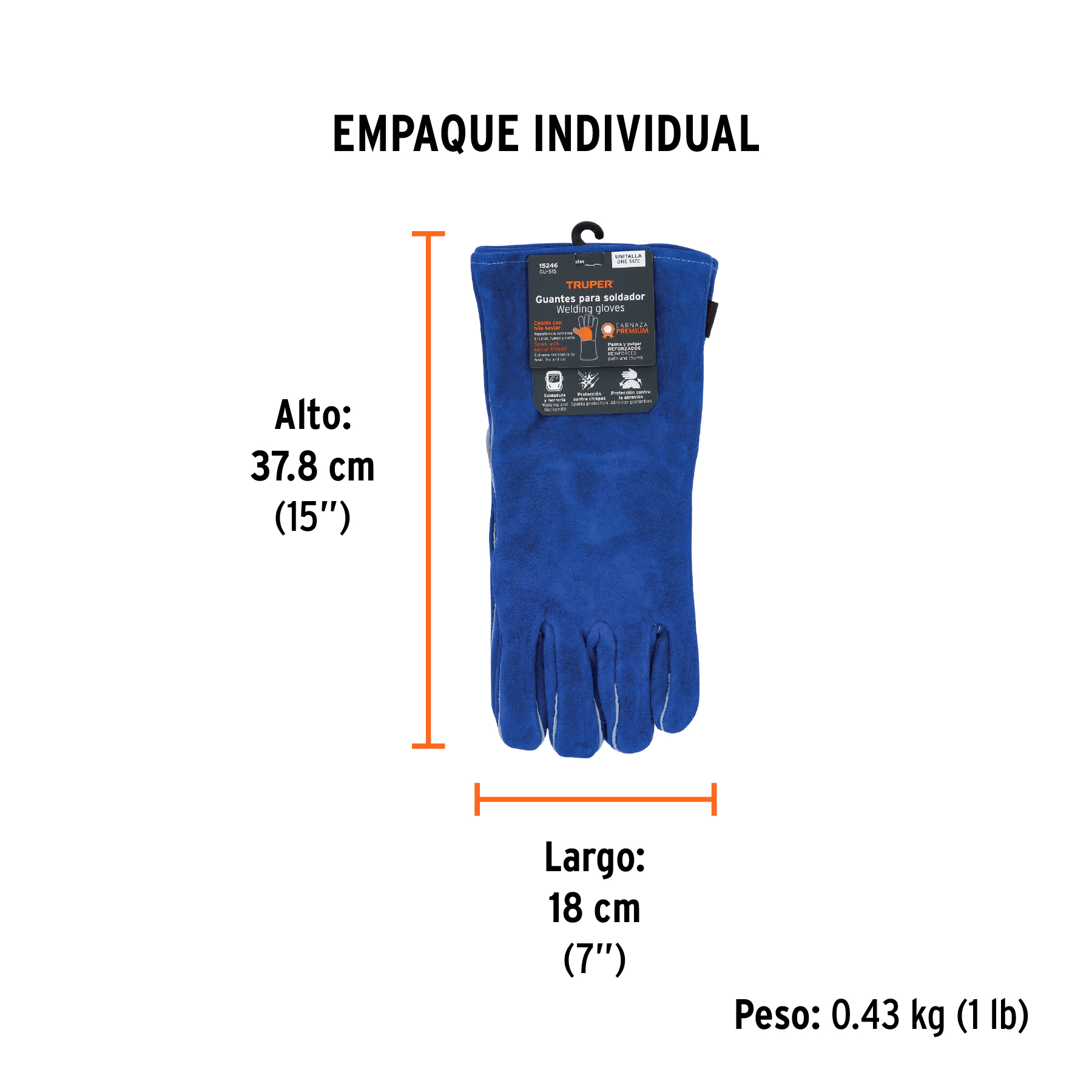 Guantes para soldador, reforzados, azules, TRUPER TRUPER