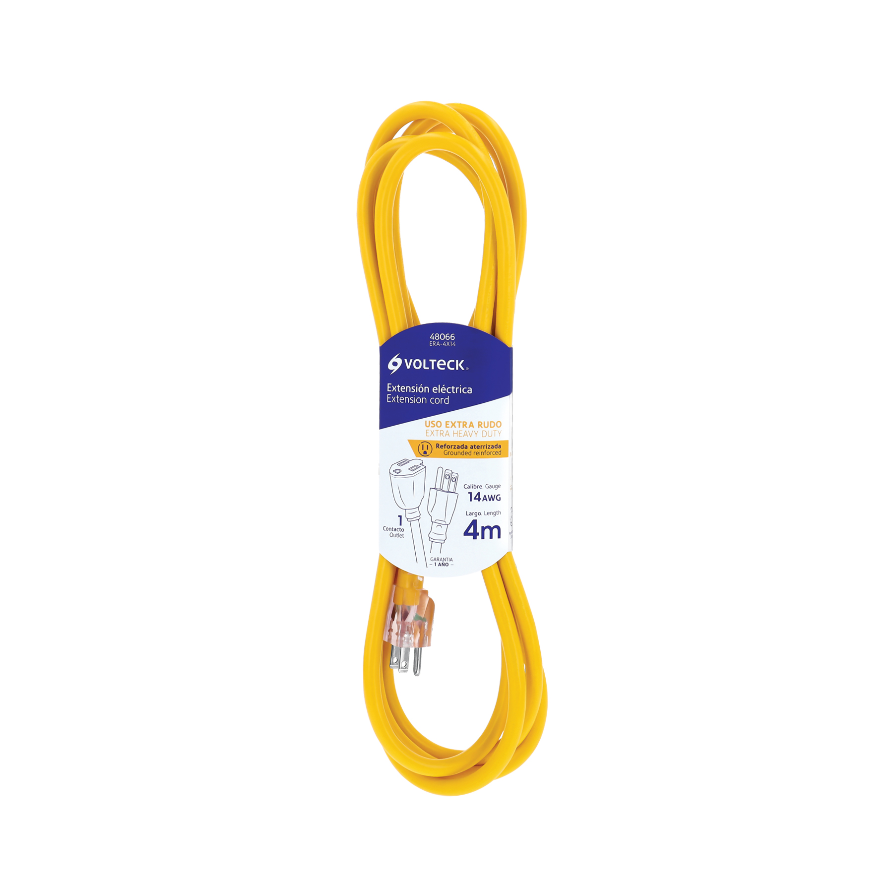 Extensión reforzada aterrizada 4 m 3x14 AWG, VOLTECK TRUPER