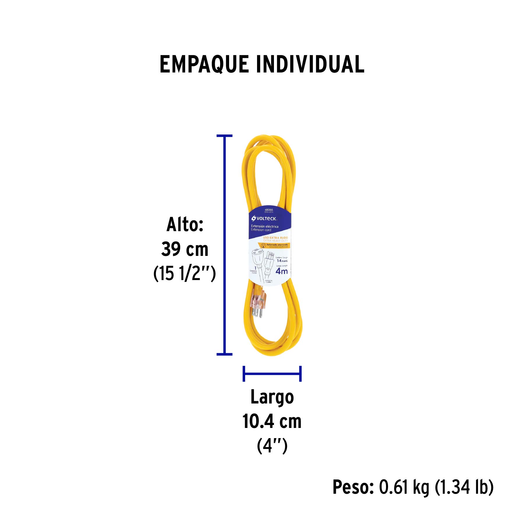 Extensión reforzada aterrizada 4 m 3x14 AWG, VOLTECK TRUPER