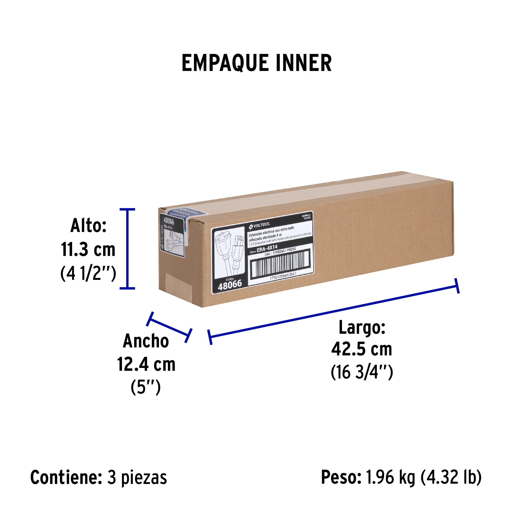 Extensión reforzada aterrizada 4 m 3x14 AWG, VOLTECK TRUPER