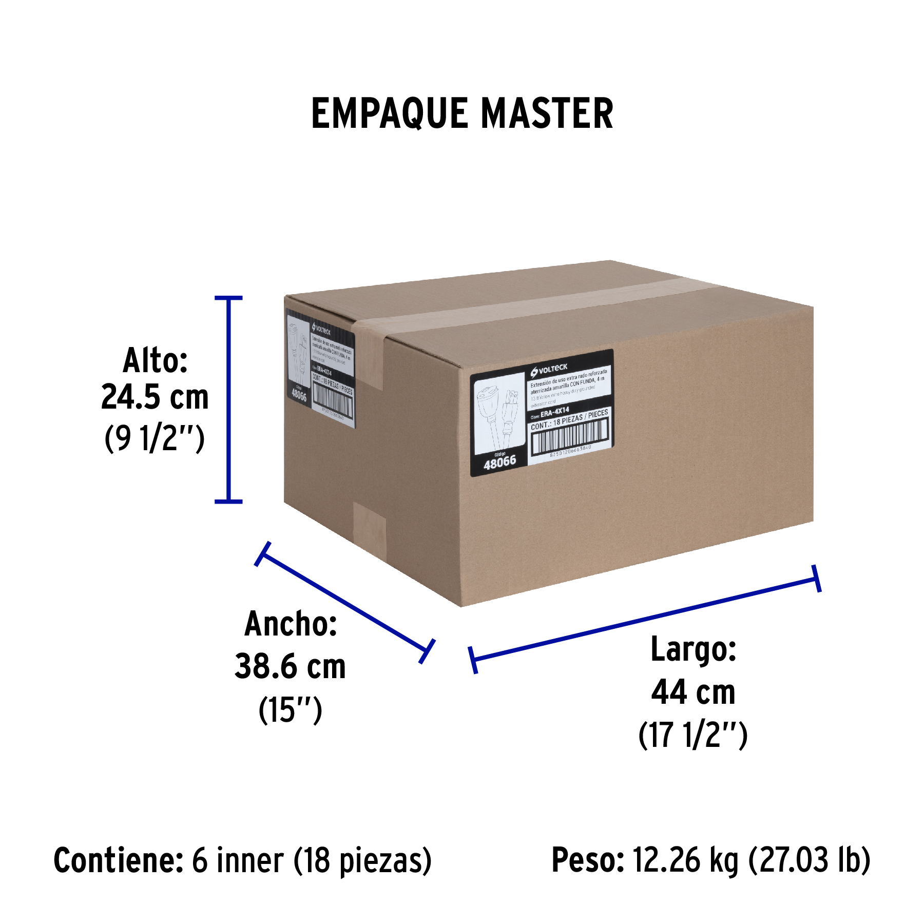 Extensión reforzada aterrizada 4 m 3x14 AWG, VOLTECK TRUPER