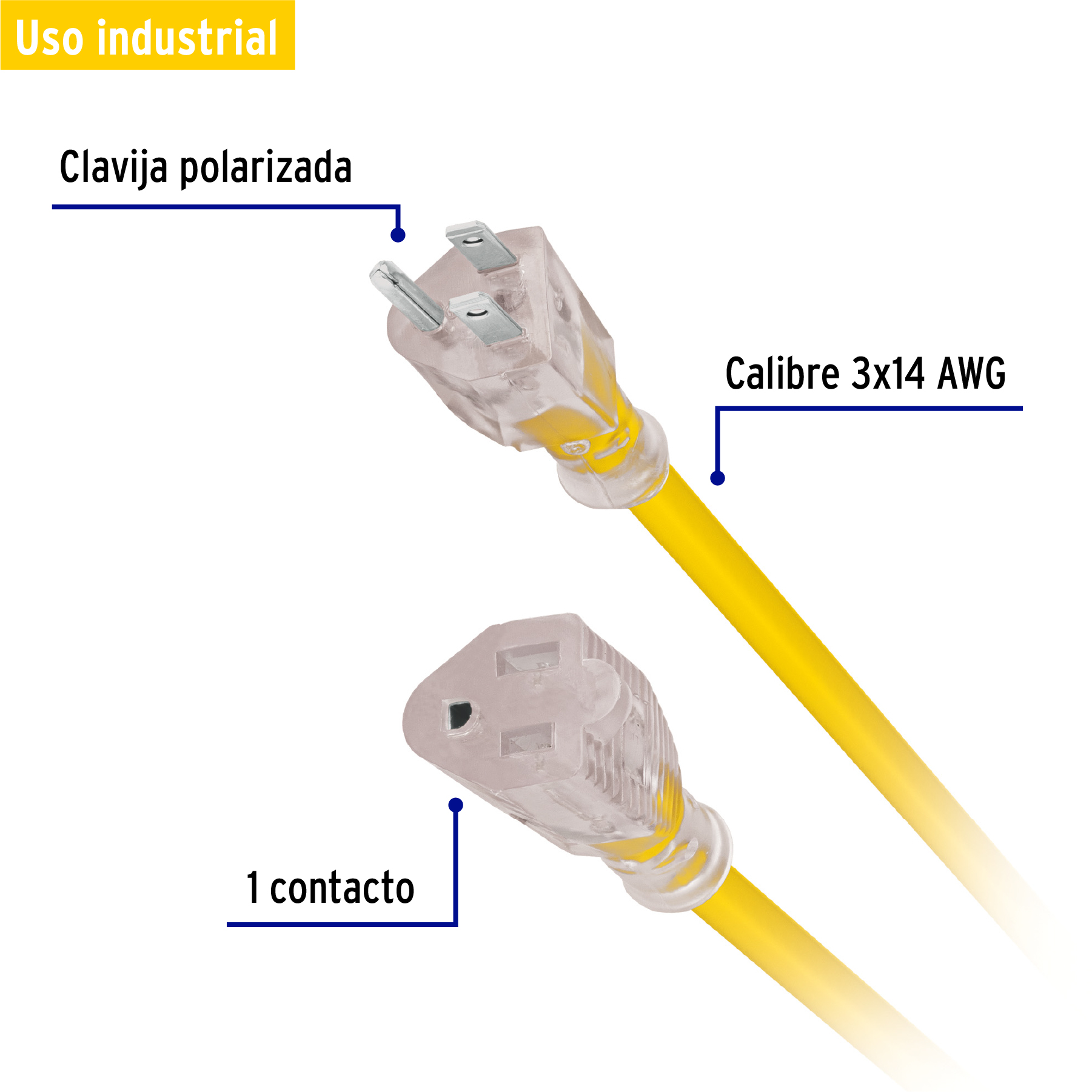 Extensión reforzada aterrizada 15 m 3x14 AWG, VOLTECK TRUPER