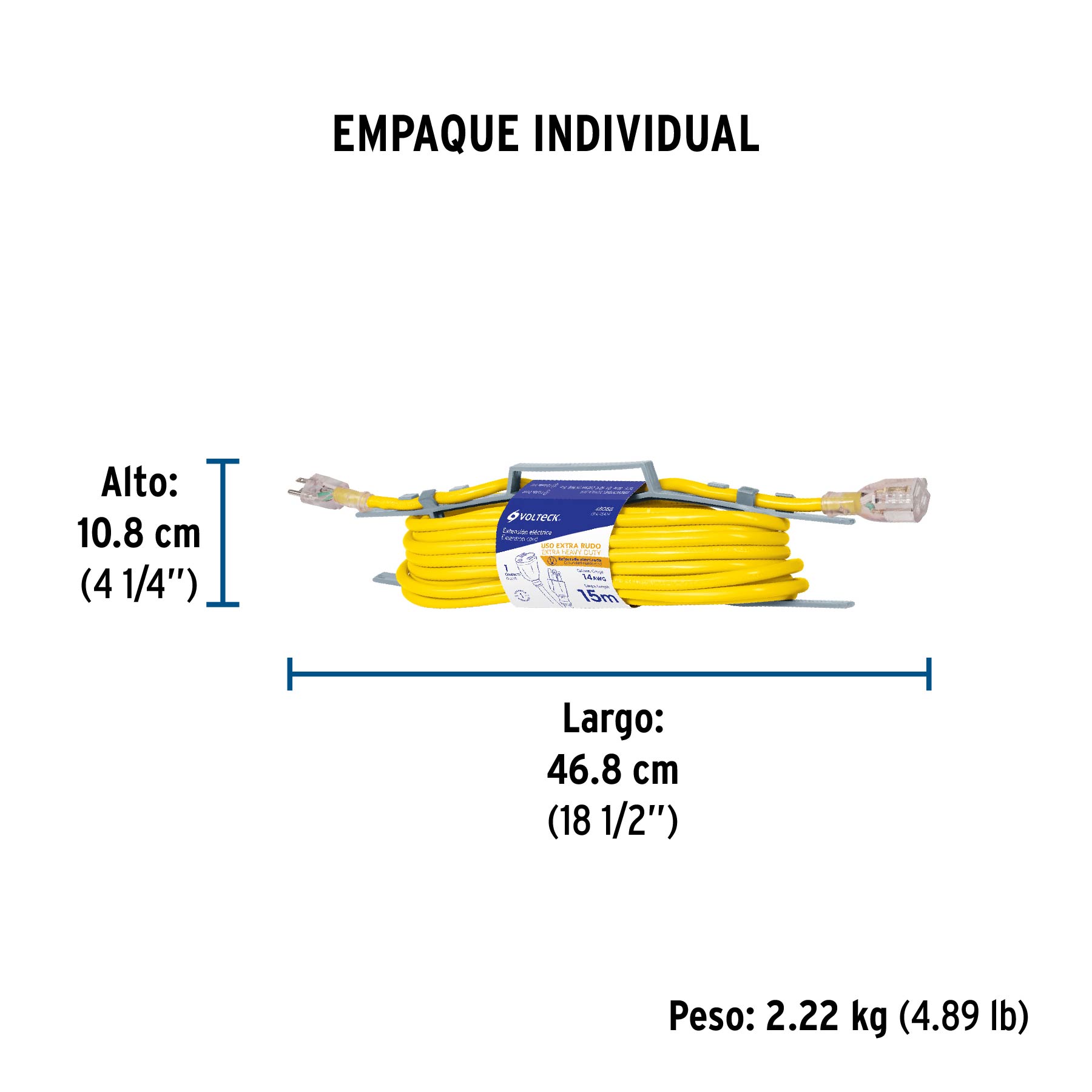 Extensión reforzada aterrizada 15 m 3x14 AWG, VOLTECK TRUPER