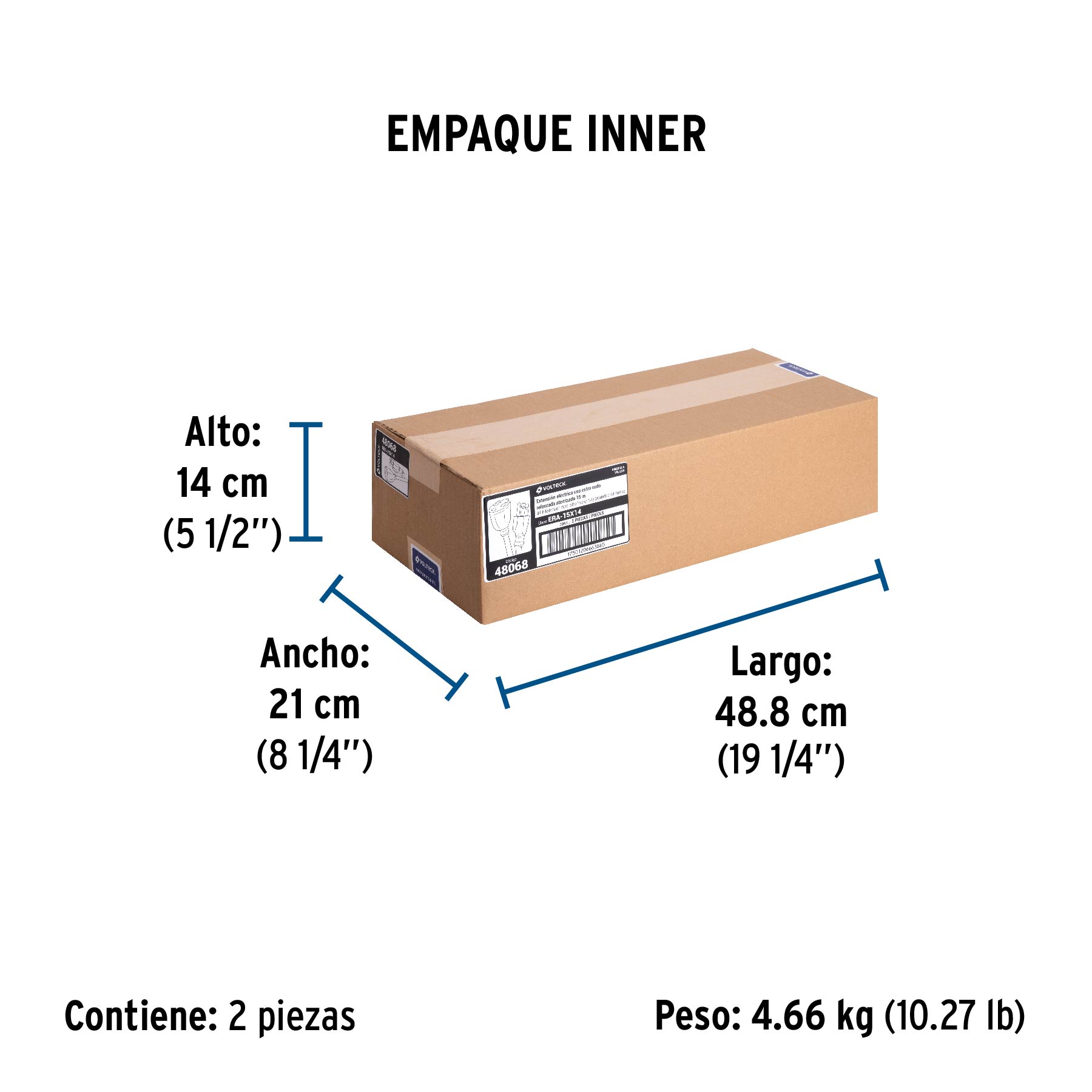 Extensión reforzada aterrizada 15 m 3x14 AWG, VOLTECK TRUPER