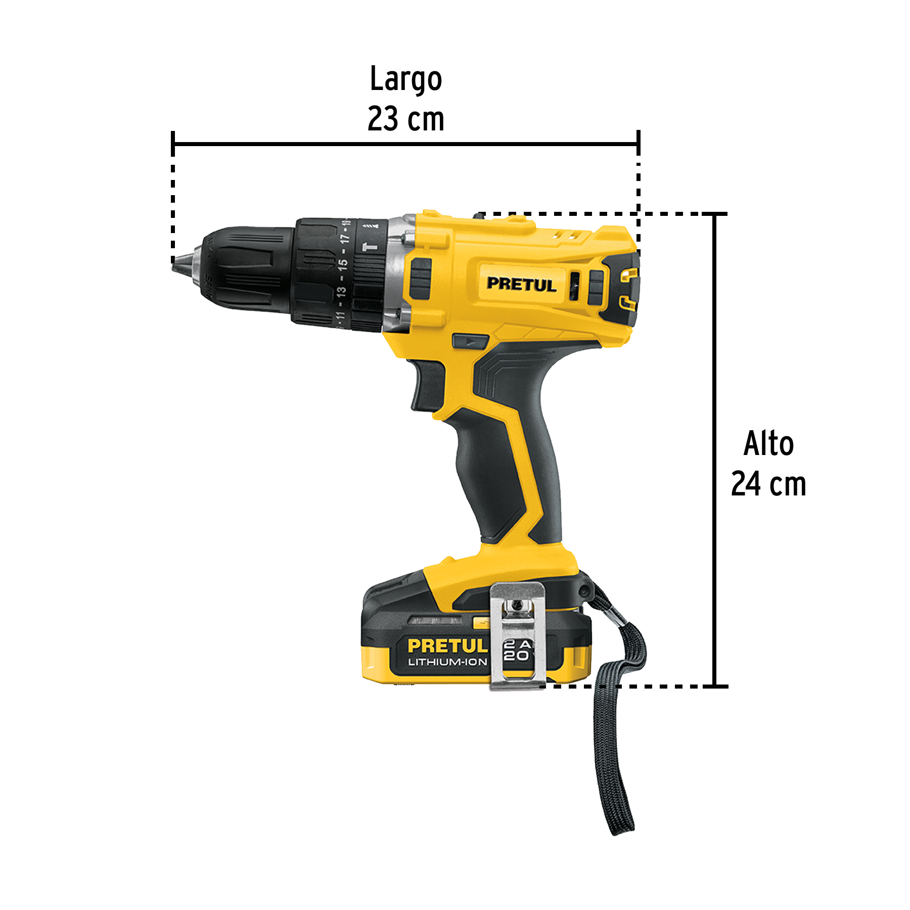 Rotomartillo/destornillador 1/2", 20V, 1 batería 2Ah, PRETUL PRETUL