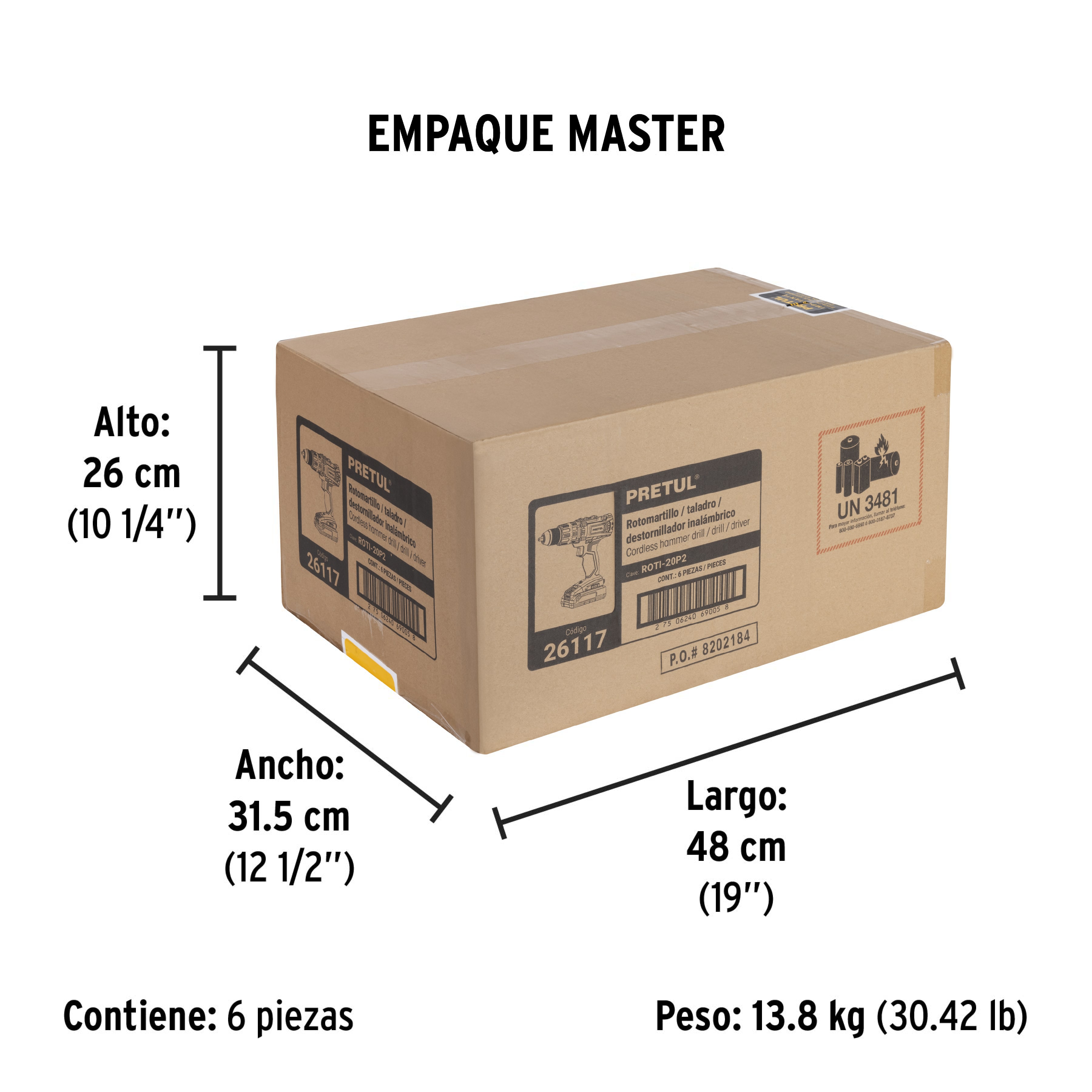 Rotomartillo/destornillador 1/2", 20V, 1 batería 2Ah, PRETUL PRETUL