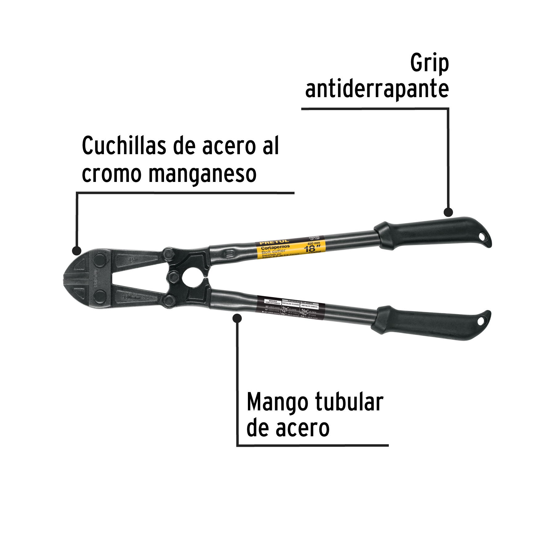 Cortapernos 18", mango tubular, PRETUL PRETUL