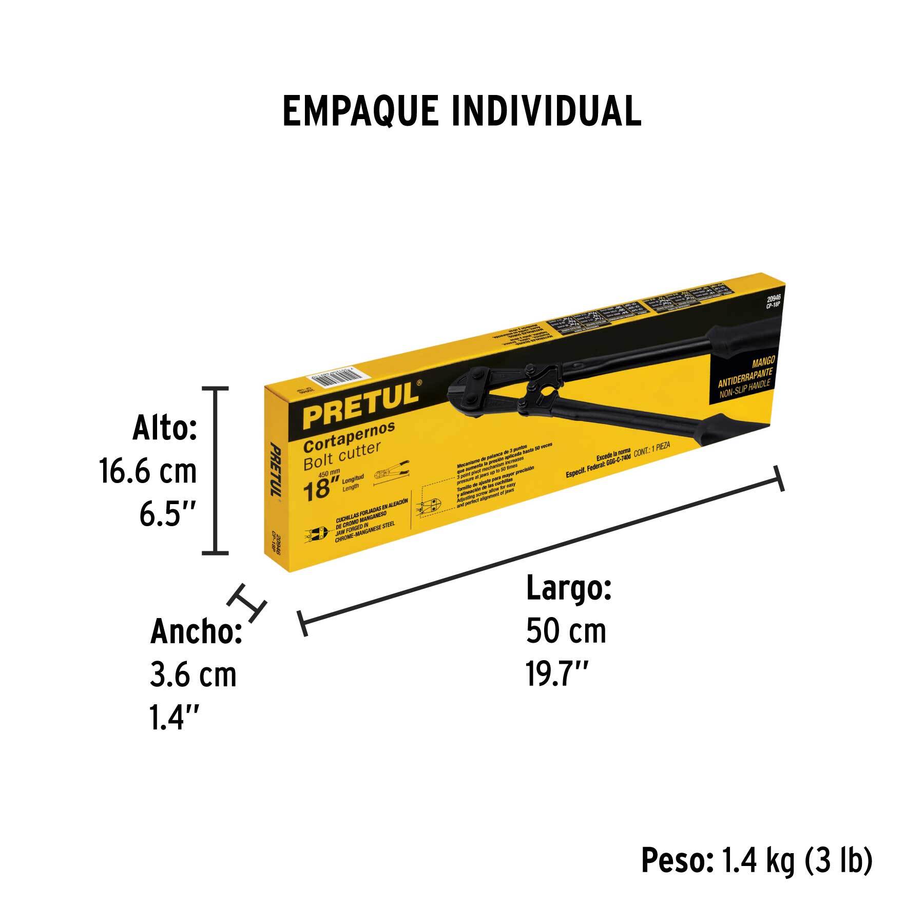 Cortapernos 18", mango tubular, PRETUL PRETUL